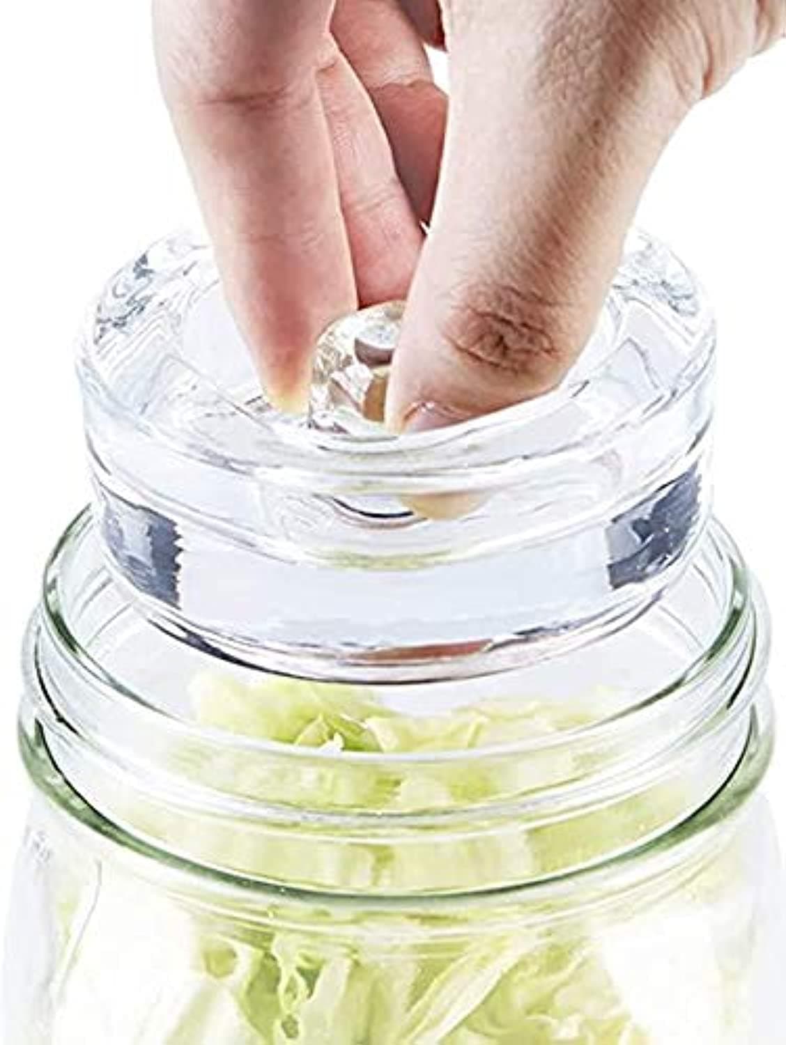 Mustadeem Traditions Fermentation Weights Glass and 4 Clear Airlock Lids for Making in Wide Mouth Mason Jars (Set of 4) Sauerkraut, Pickles Other Fermented Foods