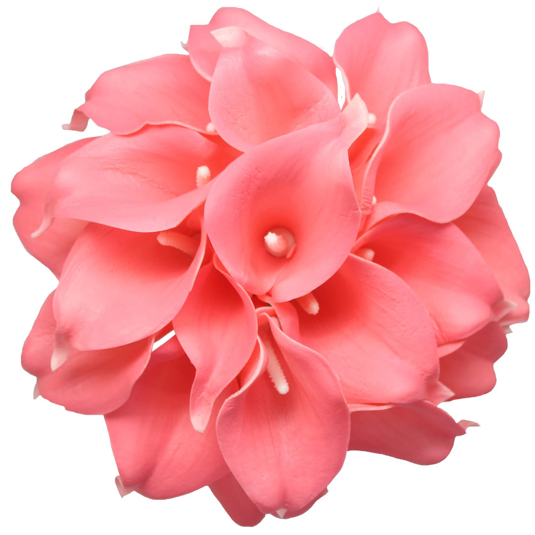 10 Heads Mini Calla Lily Bridal Wedding Bouquet Real Touch Flower Bouquets for Home Party Decoration (Coral)