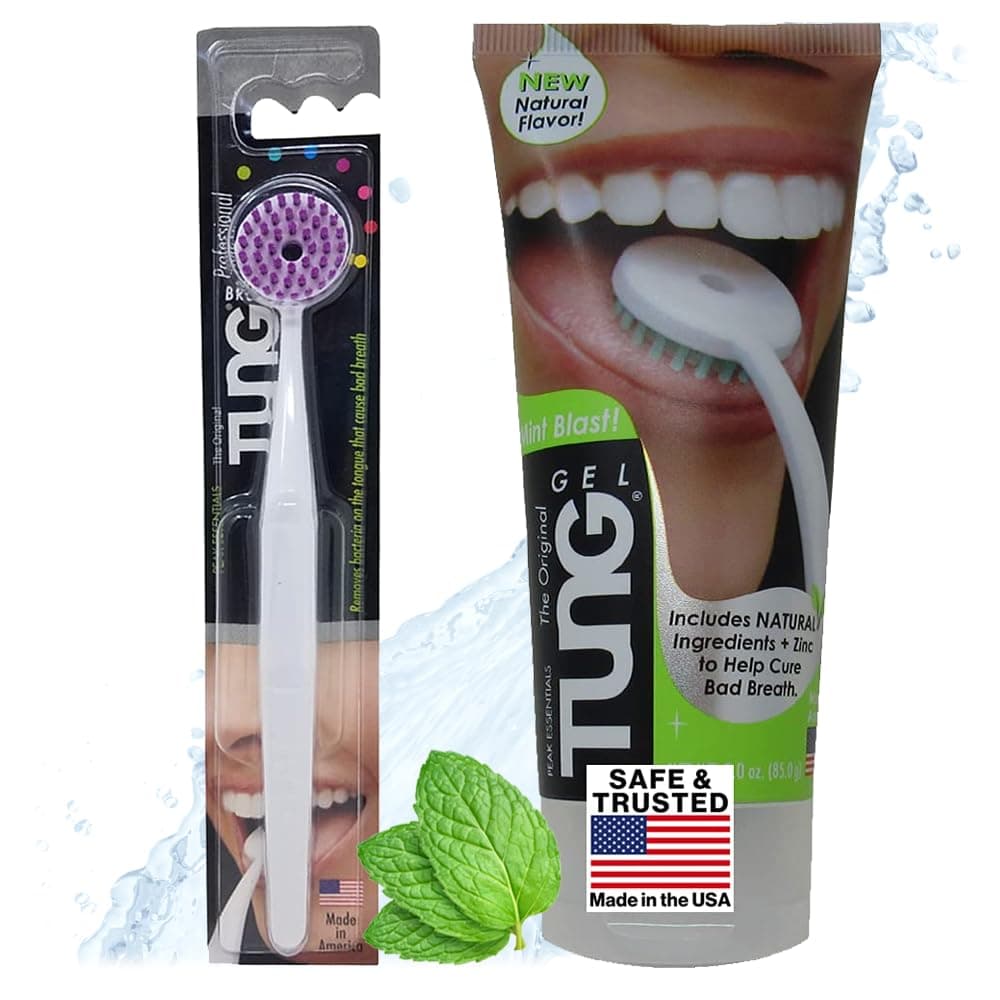 Peak Essentials The Original TUNG Brush & Gel Combo | 1 Mint Blast Tongue Paste 3 oz (85g) | 1 Adult Tongue Brush