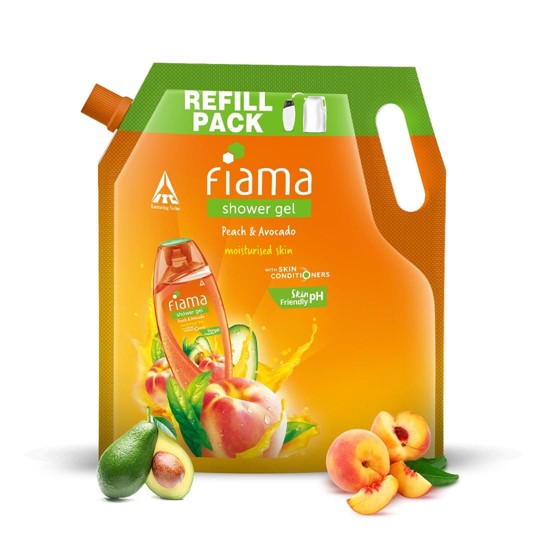 Body Wash Shower Gel Peach & Avocado, 1.4L Bodywash Refill Value Pouch for Women & Men with Skin Conditioners for Soft & Moisturised Skin, Suitable for All Skin Types