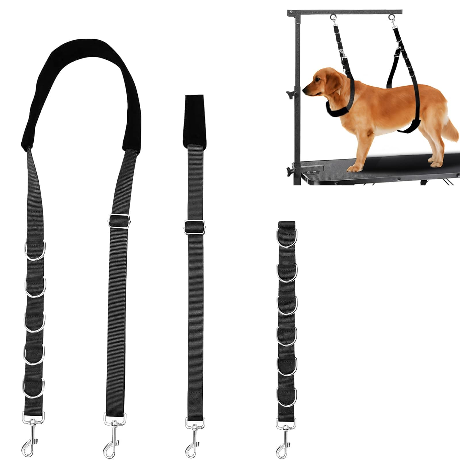 ASOCEA Dog Grooming Belly Strap Nylon Grooming Restraint Loop Noose Dog Grooming Extension Strap Adjustable Traction Leash with D-Rings for Small Medium Cats Dogs Grooming Bathing (Black)