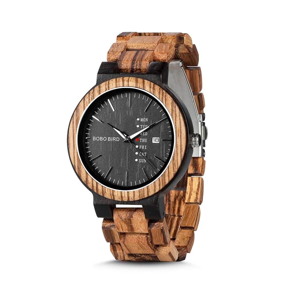 BOBO BIRD Men's Wood Watch Analog Quartz Week Display Lightweight Handmade Wooden Wrist Watch for Men