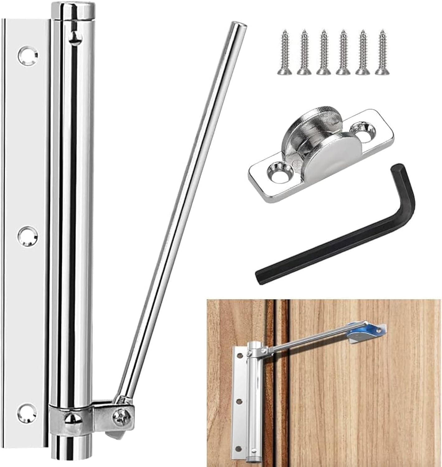 Delzon SpringDoor Closer, Gate Doors Stainless Steel Spring Door Closer, with Allen Key and Screws, for Automatic Door Closing (Steel)