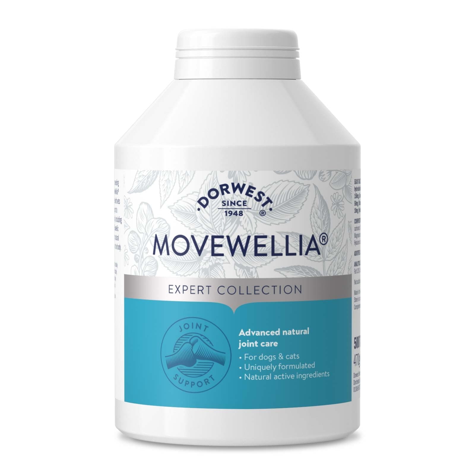 Dorwest Herbs MoveWellia Joint Care Supplement for Dogs and Cats - 500 Tablets - Natural Dog Supplements for Joint Discomfort with Boswellia, Chondroitin, Glucosamine and Celery Seed