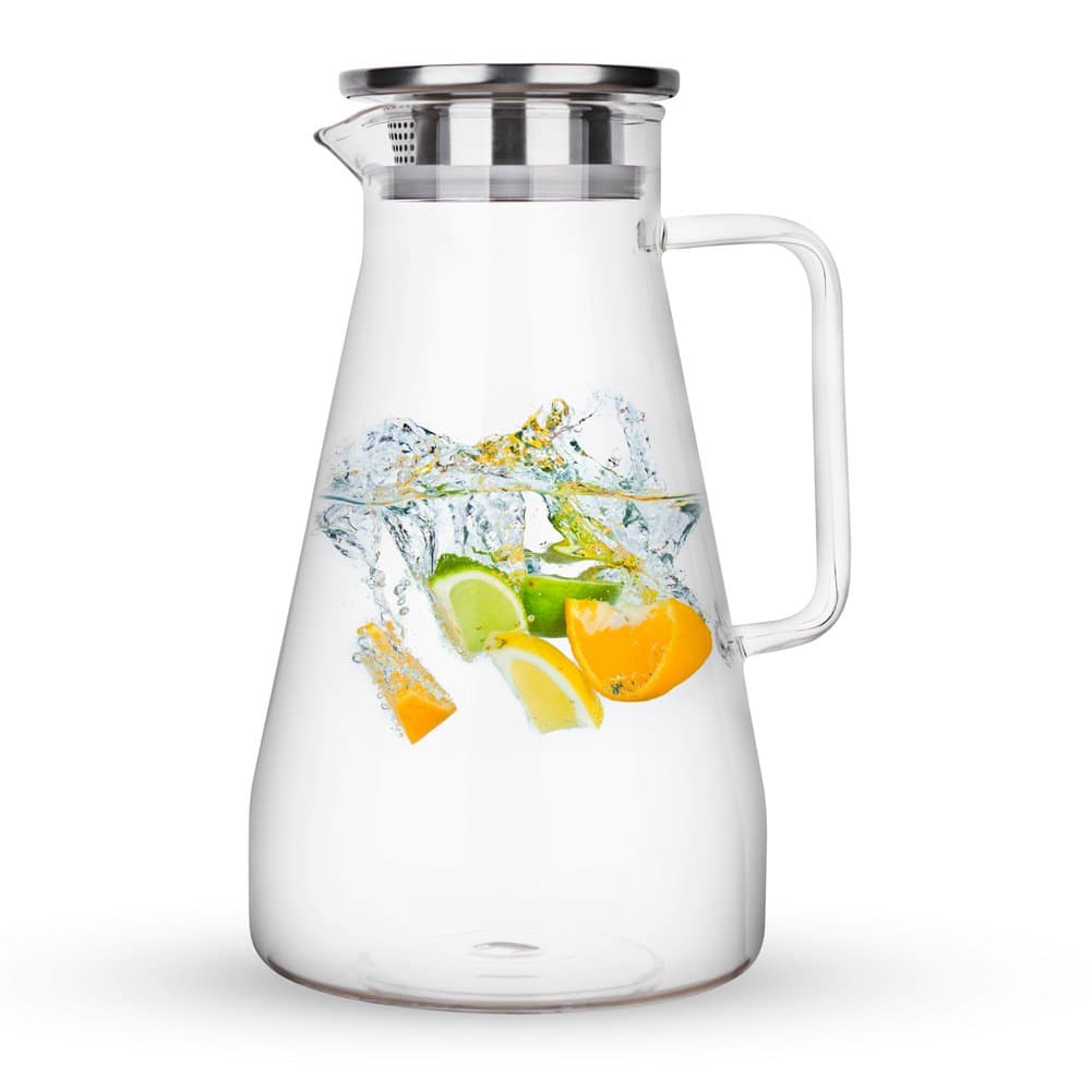 Purefold 68 Ounces Glass Pitcher with Lid, Hot/Cold Water Carafe with Handle, Home Kitchen Juice and Iced Tea Beverage Pitcher