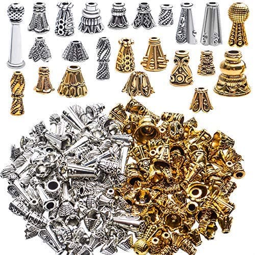 Jdesun 100g Flower Bead Caps, Metal Alloy, Assorted Cones, 5-16mm, Gold, Silver