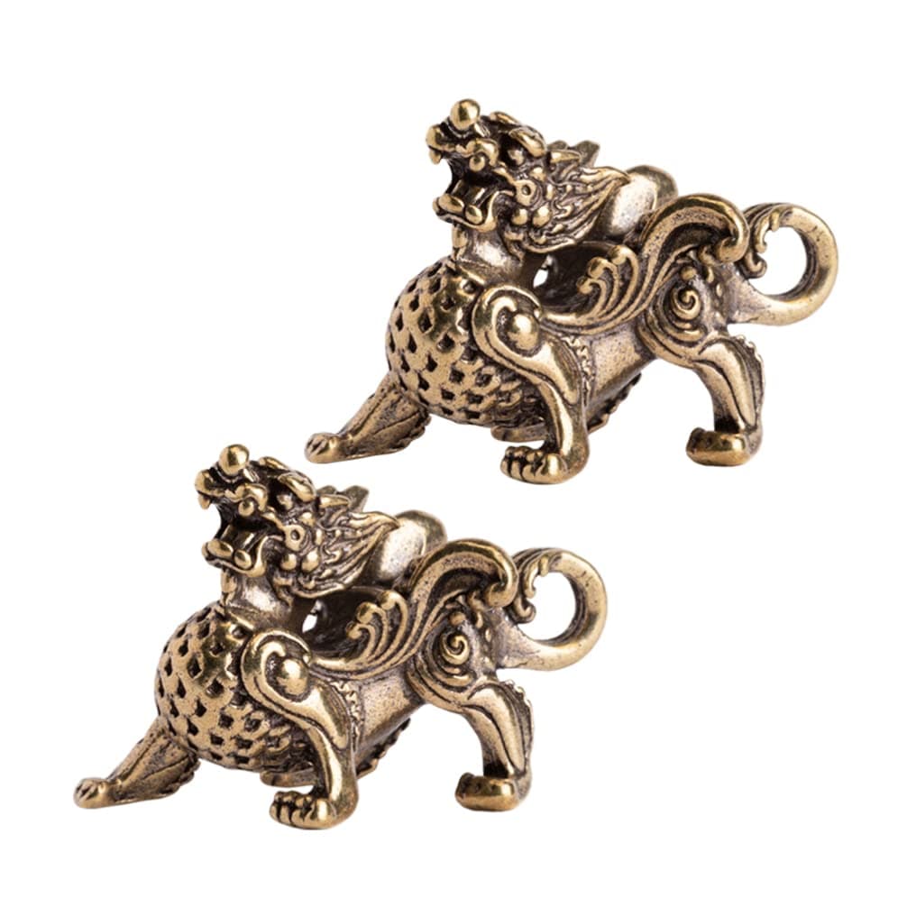 WINOMO 2pcs Feng Shui Pixiu Statue Brass Prosperity Figurine Animal Wealth Decor for Home Office Attract Money Good Luck Sculpture Decoration