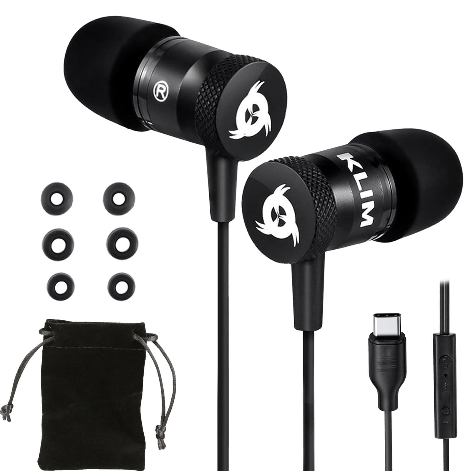 Fusion C - USB-C Earbuds with Microphone - Long-Lasting Wired Ear Buds - 5 Years Assurance - Innovative: in-Ear with Memory Foam - Earphones w/Mic and Type C - New Version - Black