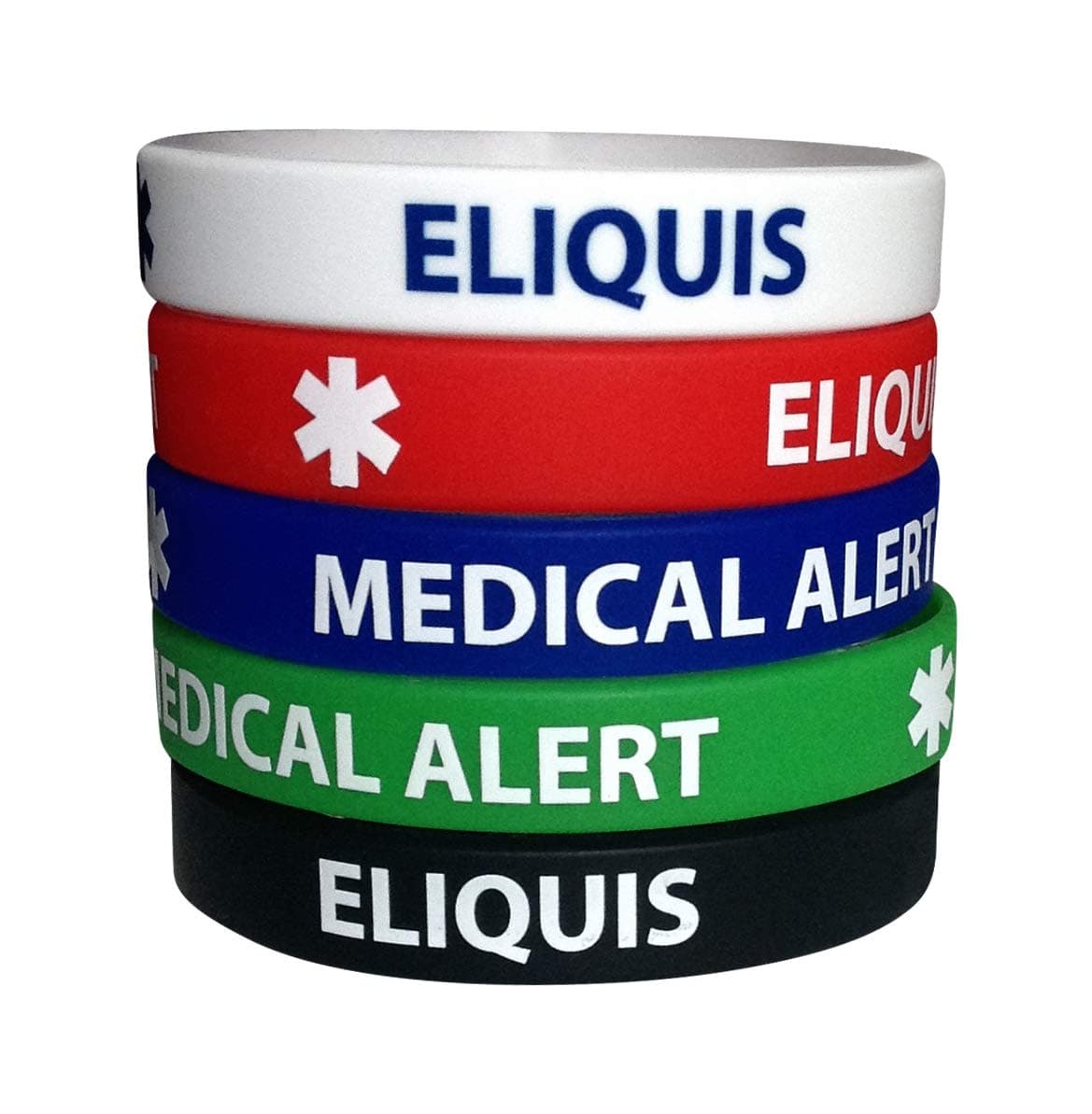 Eliquis Silicone Bracelets Medical Alert (5 Pack) Wristbands Adult Size for Men Women 7.8", 7.8 Inch, Silicone