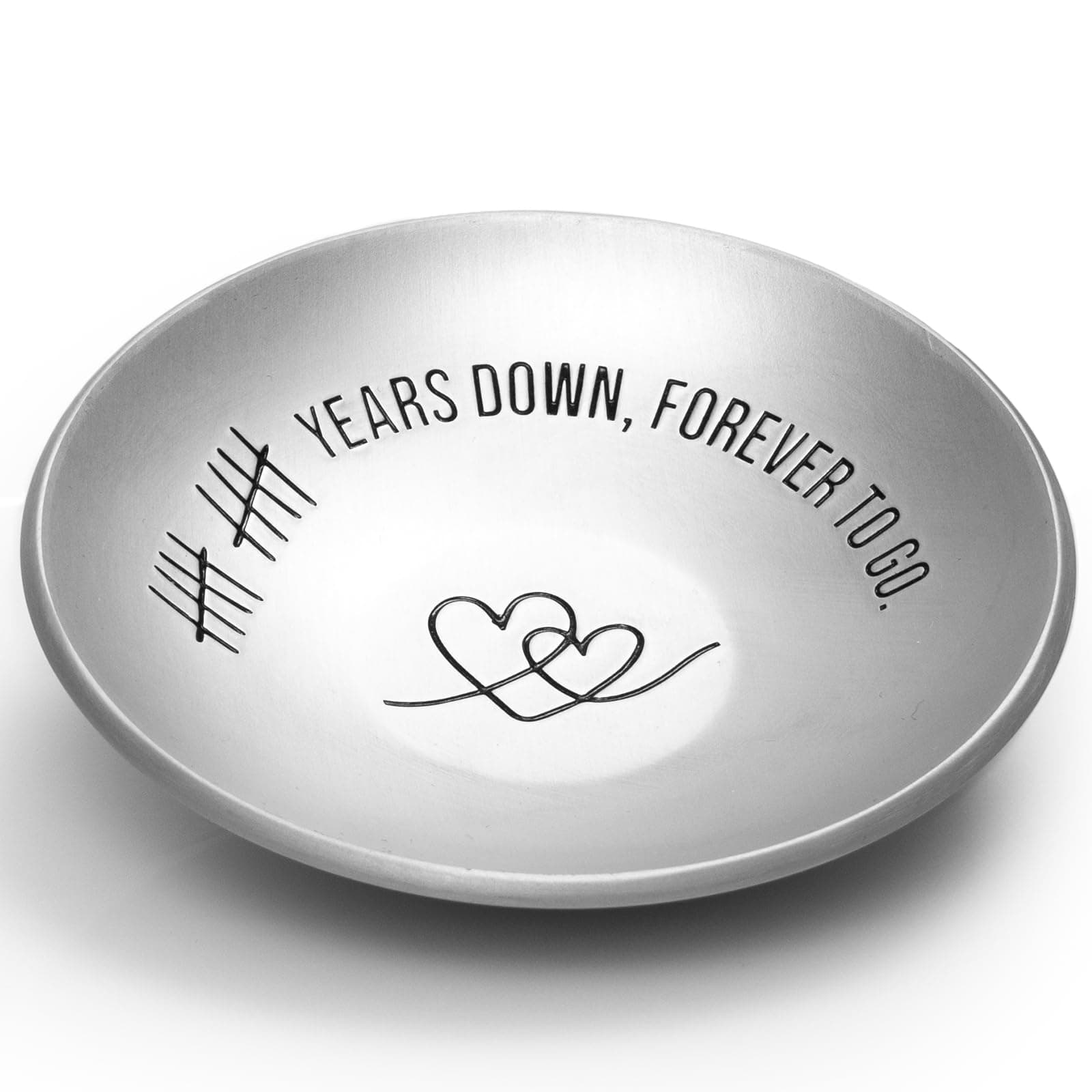 PuGez 10th Anniversary Aluminum Gifts for Her/Him, 10 Year Wedding Anniversary for Wife Couple Parents, 4" Ring Holder Dish Jewelry Tray - Personalized Tin Ten Years Anniversary Decorations Ideas Gift