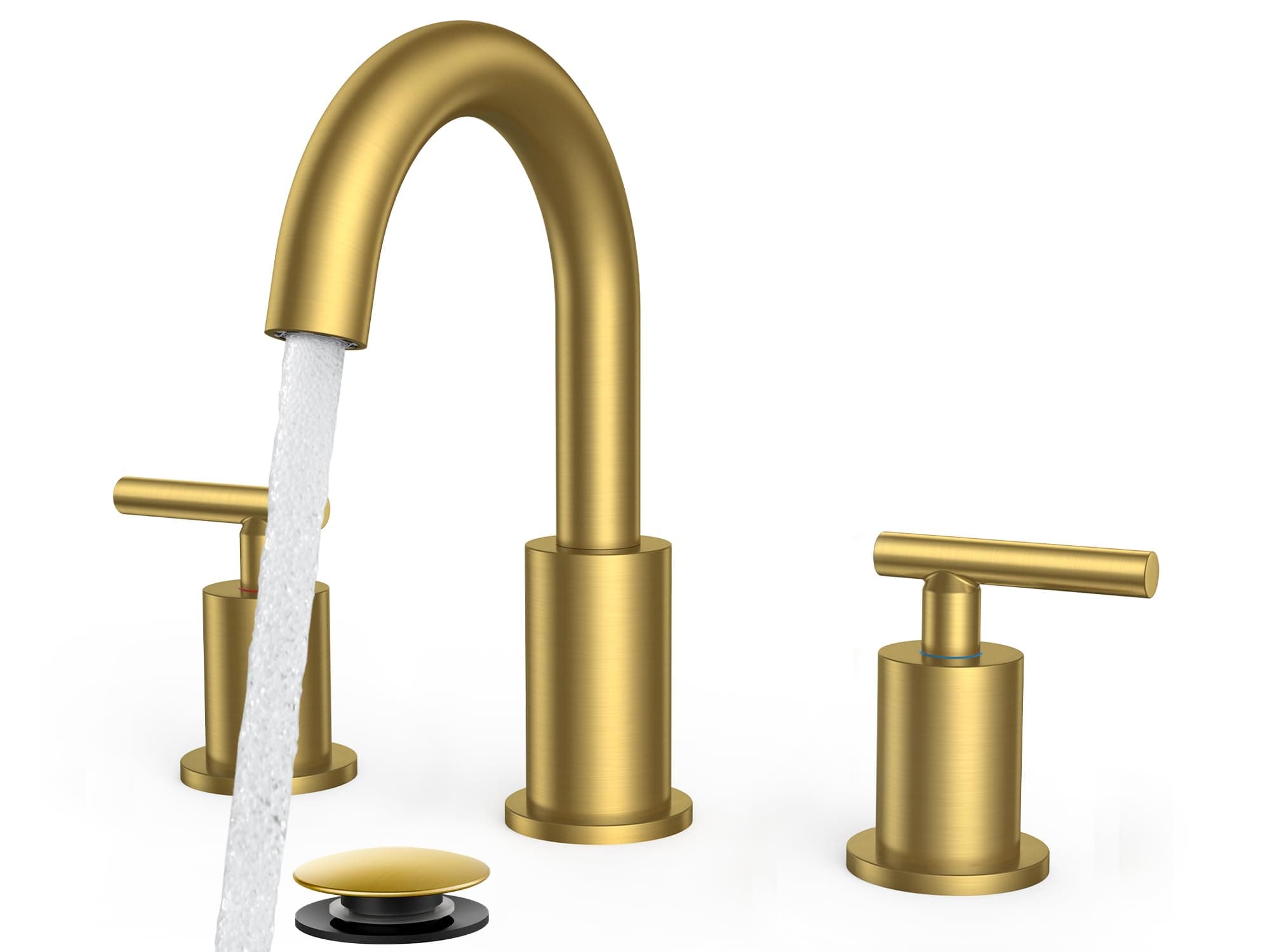 Brushed Gold Bathroom Faucet 3 Hole, 8 Inch Widespread Bathroom Faucet Gold with Metal Pop-up Drain Assembly, Two Handle Vanity Faucet with cUPC Supply Lines, 8" Gold Bathroom Faucet
