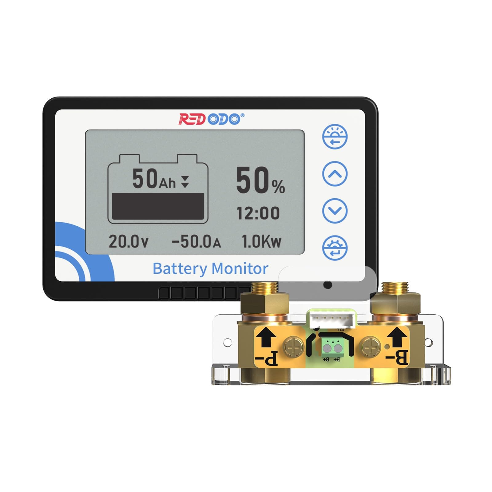 Redodo Battery Monitor with Shunt, Battery Meter Voltage Range 8V-120V, Up to 500A for RV Golf Cart, High and Low Voltage Programmable Alarm, Compatible with LiFePO4, Gel, Lead-Acid Batteries