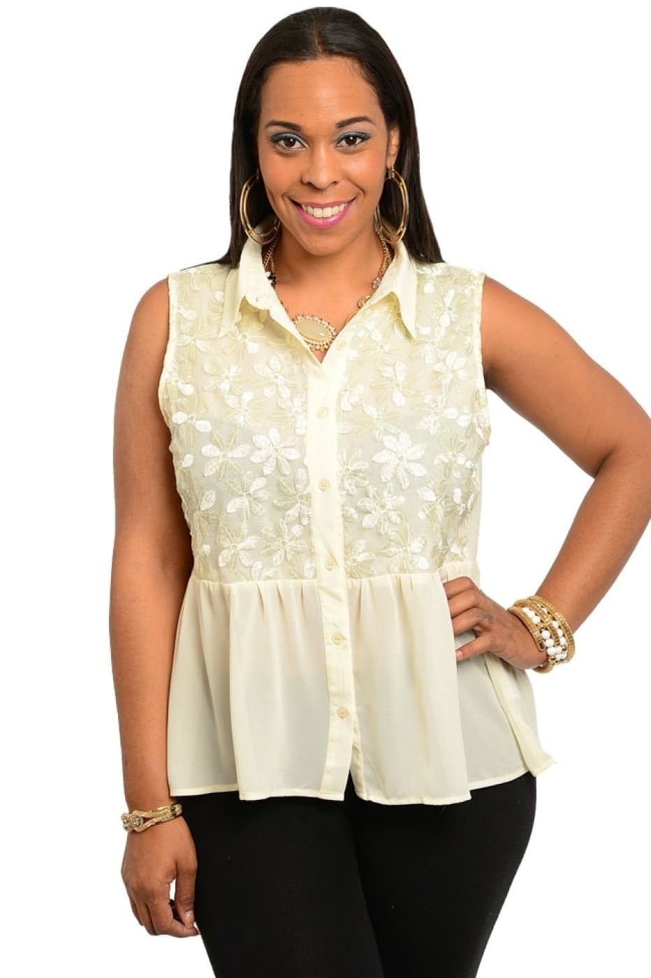 2LUV Plus Women's Sleeveless Chiffon Button Down Blouse