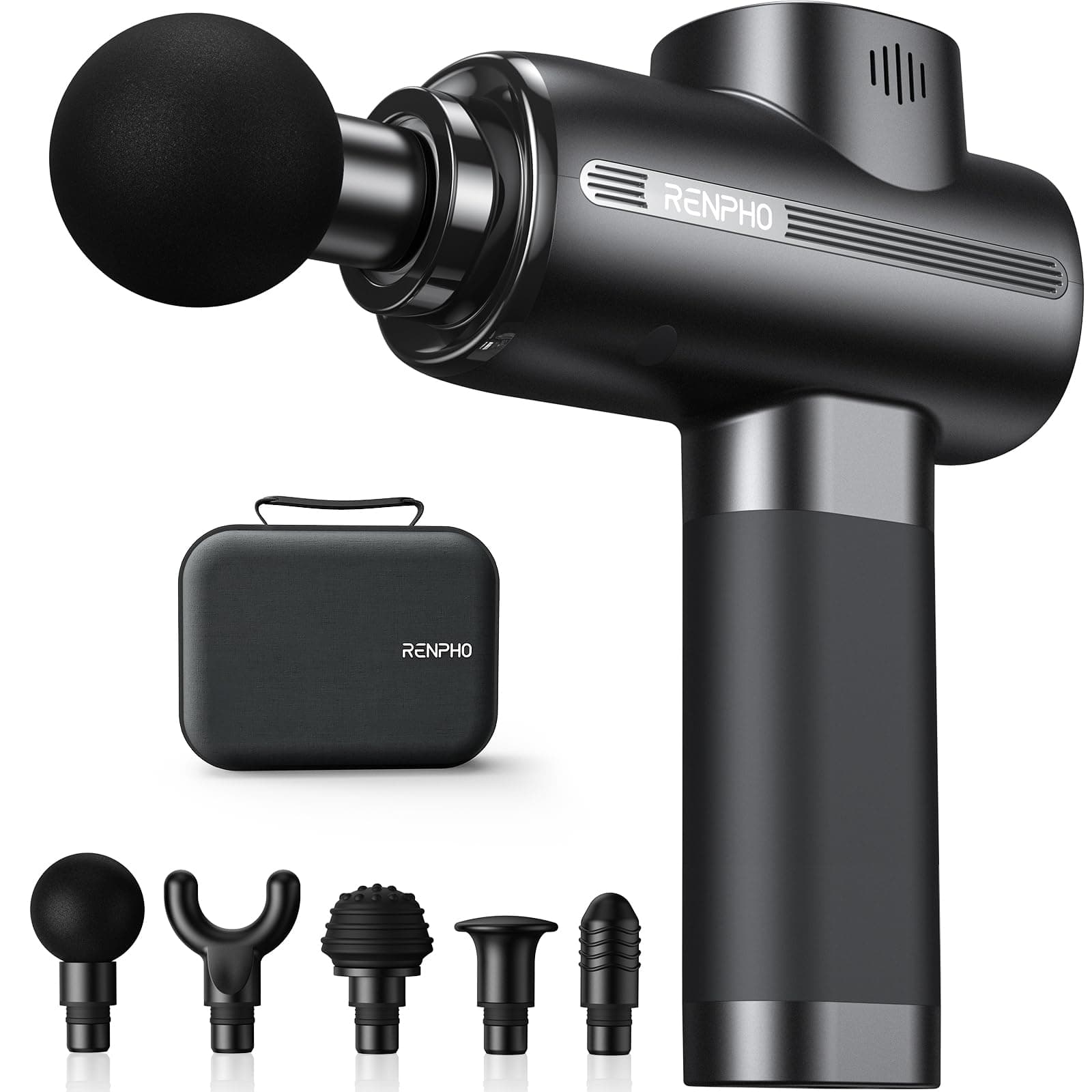 RENPHO Massage Gun Deep Tissue, Muscle Massage Gun 3200 RPM Motor Massager with Type-C Charging and Portable Case, for Home Office Workout Full Body Muscle Massage Relax, Black