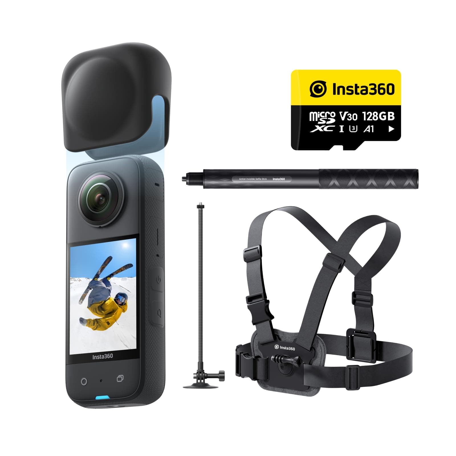 Insta360 X3 Snow Kit (New Version) - 360 Action Camera with 5.7K 360 Active HDR Video, 4K Single-Lens Camera, Waterproof, FlowState Stabilization, 2.29" Touchscreen, AI Editing, Wintersports