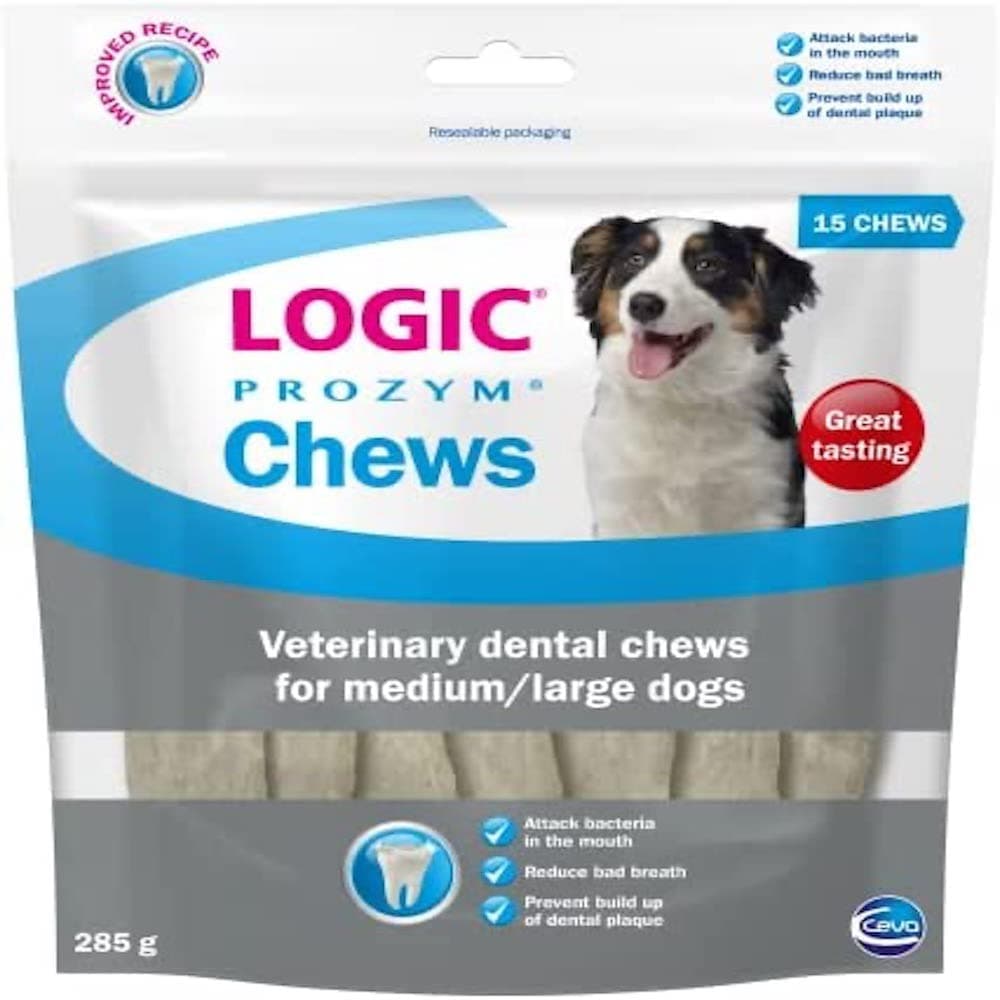 Prozym Chews: Dental Care for Dogs & Puppies 6+ Mos., Large & Medium Sizes, Low Calorie, 15 Neutral Chews