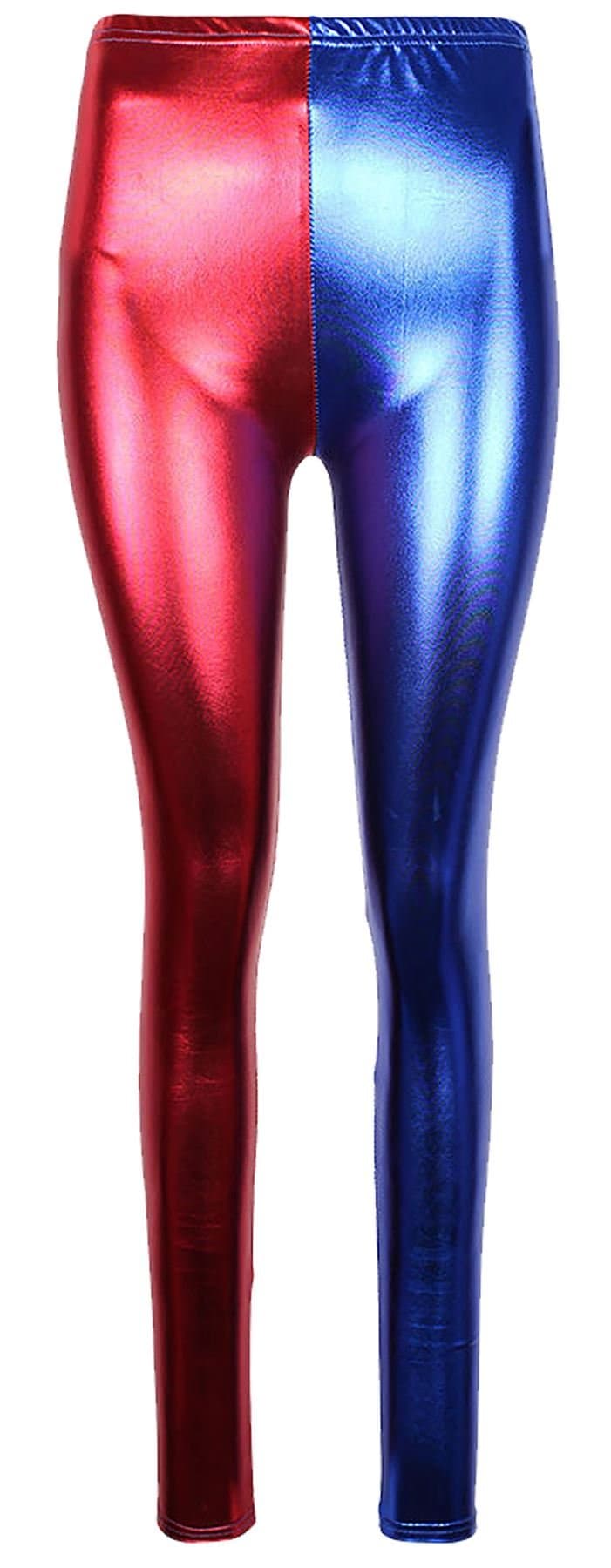 Womens Red & Blue Halloween Costume Metallic Shiny Suicide Squad Multi Color Hot Sexy Shorts & Leggings