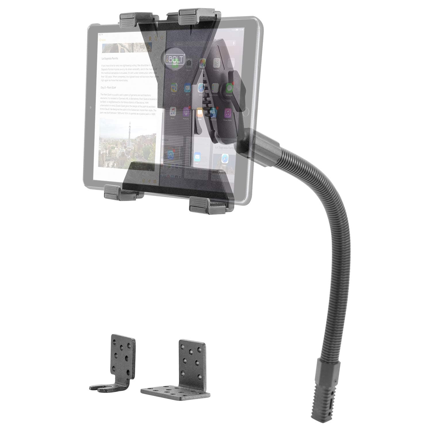 iBOLT TabDock Bizmount Flexpro Heavy Duty Metal Seat Rail Mount with 1-inch Ball Extension Arm for 7"-10" Tablets