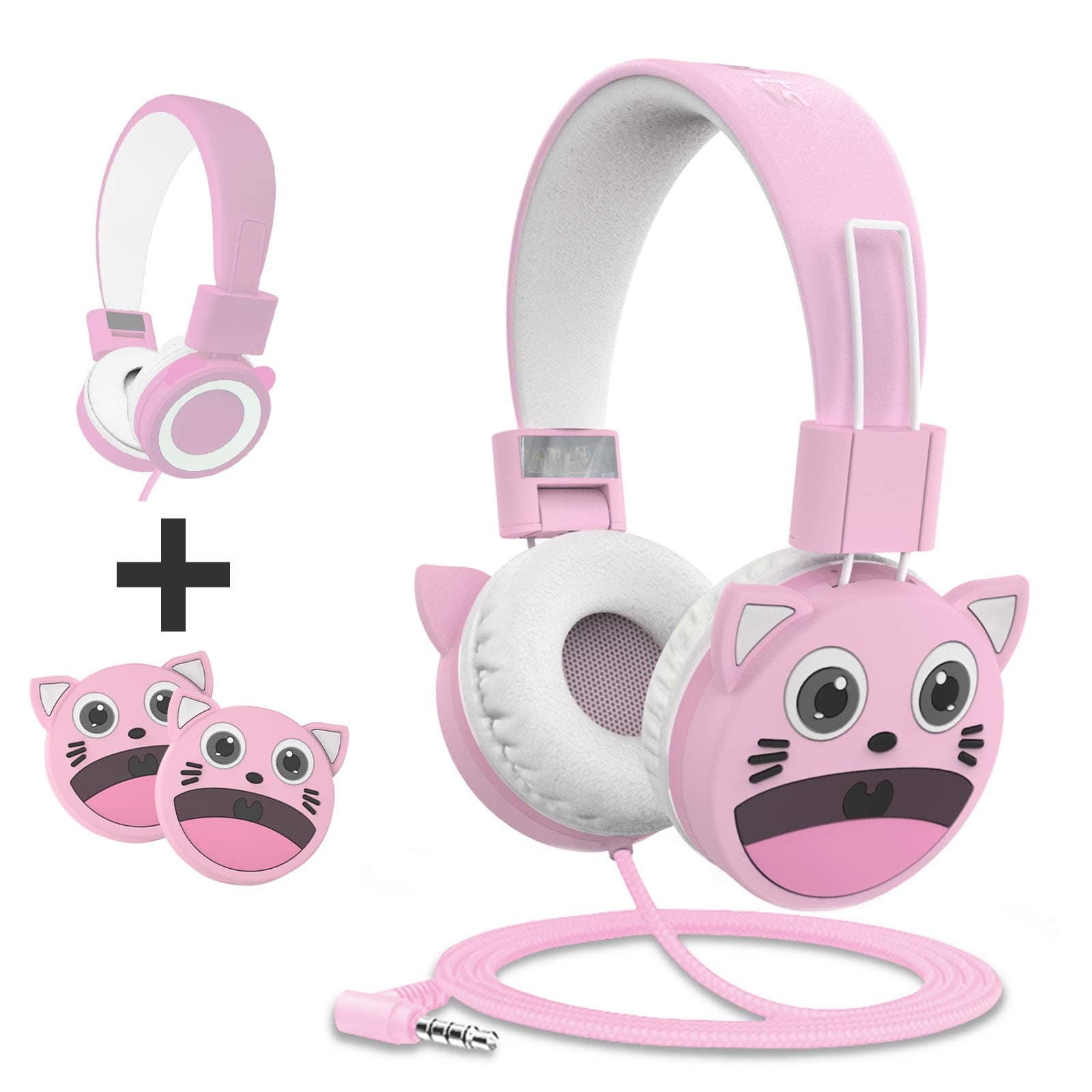 K13 Kids Headphones, Headphones for Kids with 85dB Volume Limited for Girls, Toddler Headphones with Tangle-Free Cord, Foldable Adjustable On Ear Headphones for School/Plane/IPad(Pink)