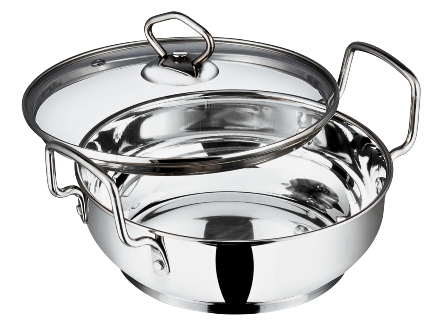 Vinod Stainless Steel Kadai with Glass Lid - 18cm, 1.4L | Extra Thick SAS Bottom | Ideal for Deep Frying, Stir-Frying & Curries | Safe, Comfortable Grip | Induction Friendly Wok – Silver