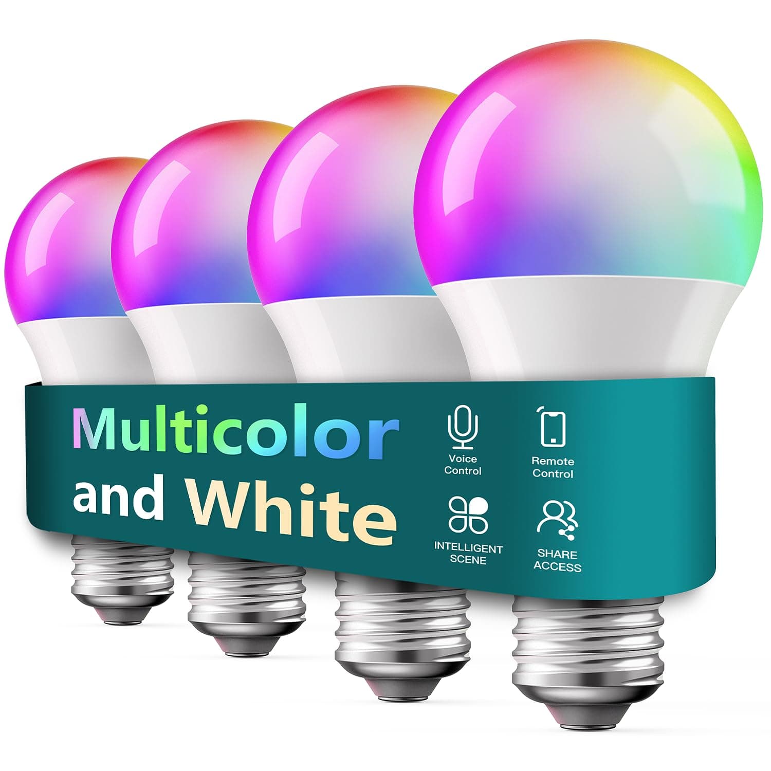 Smart Light Bulbs 4 Pack, UL Certified 2.4GHz Color Changing Light Bulb, Works with Alexa Google Home, A19 E26 Dimmable LED Light Bulb 9W 800 Lumen for Party Decoration, Smart Home Lighting