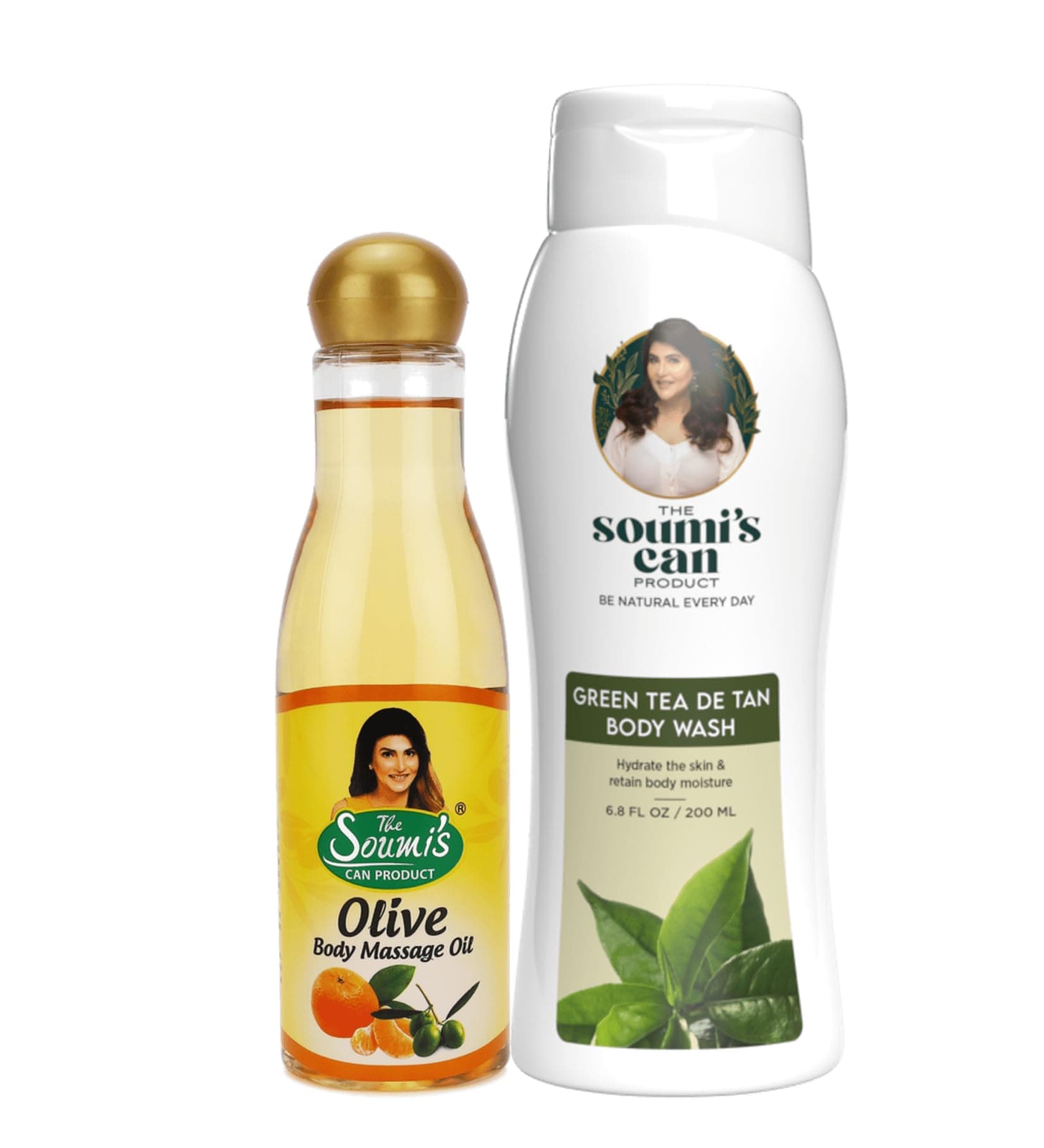 THE SOUMI'S CAN PRODUCT Olive Body Massage Oil (200ml) & Green Tea De Tan Body Wash (200ml)
