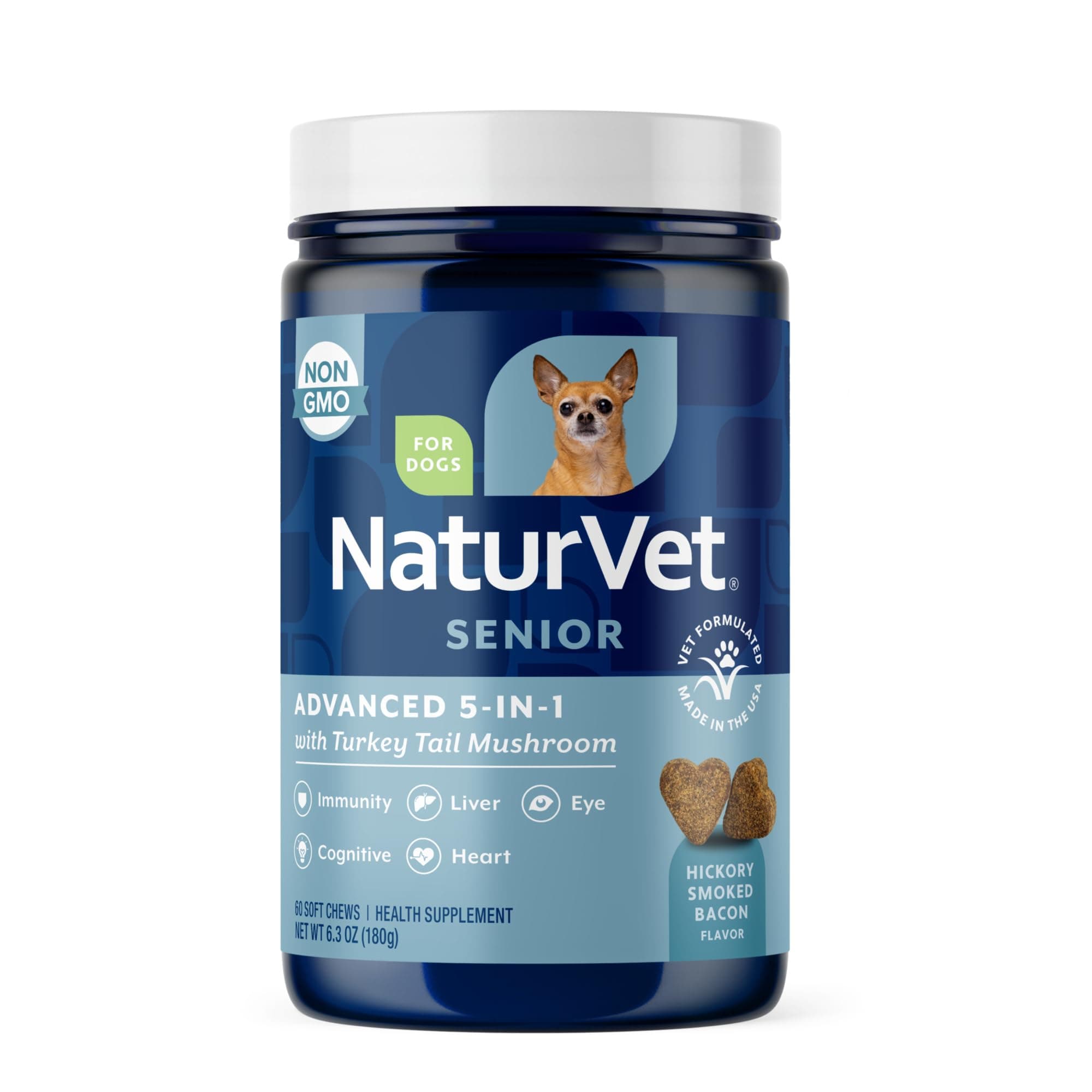 Senior Advanced 5-in-1 Support Dog Supplement – Helps Support Immune System, Heart, Liver, Cognitive Function, Eye Health – Includes Ginkgo Biloba, Lutein – 60 Ct.