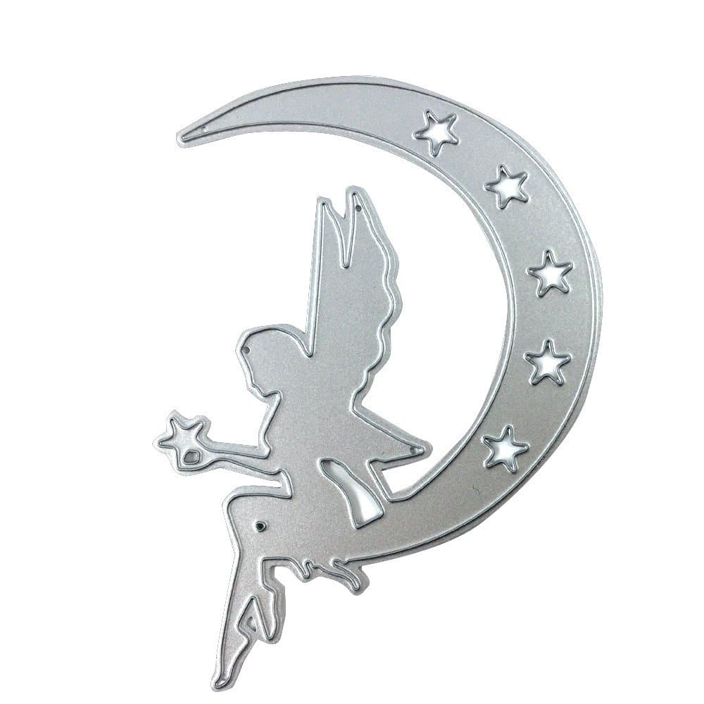 Cutting Dies Fairy Sitting on The Moon Carbon Steel Handmade DIY Stencils Template Embossing for Card Scrapbooking Craft (Silver)