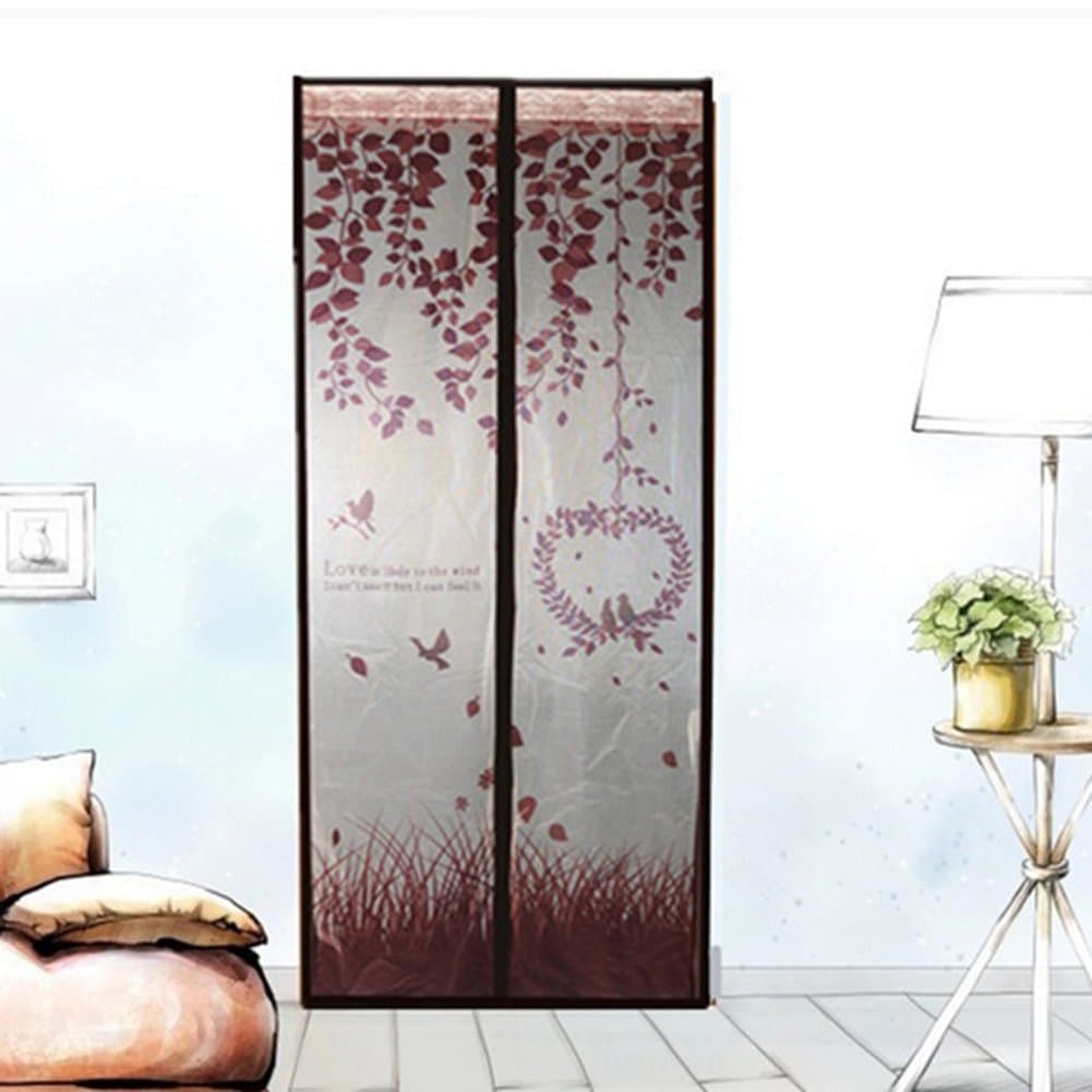 Coffee Love Bird Magnetic Screen Door Full Frame Magic Mesh Net Anti-mosquito Curtain, 90*210cm