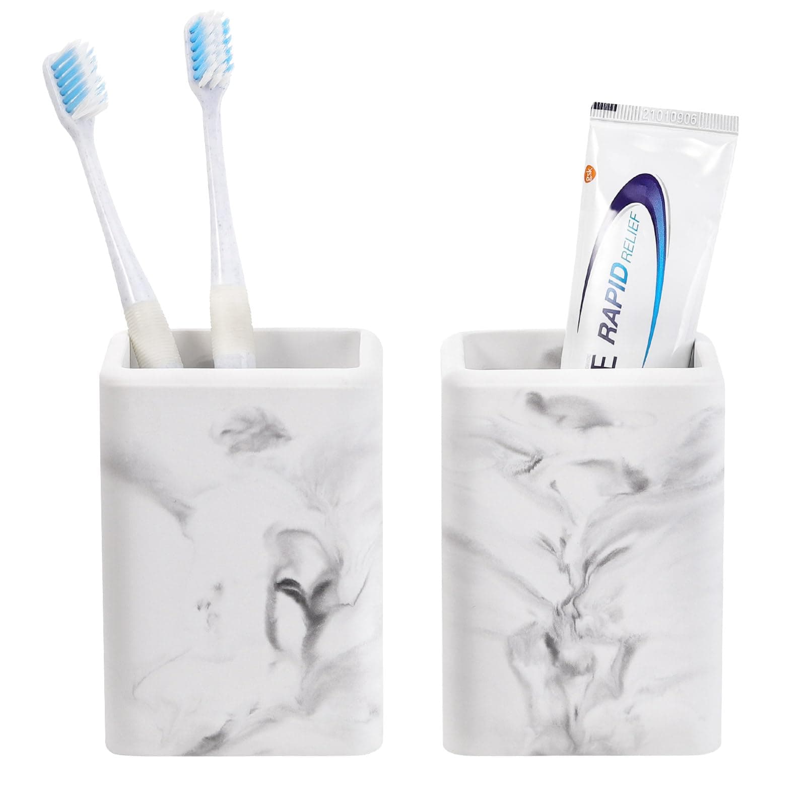 – Luxspire Toothbrush Holders 2 Pack, Fast Drying Toothbrush Holders for Bathroom, Diatomite Toothbrush Cups Electric Toothbrush and Toothpaste Holder for Bathroom Countertop, Marble