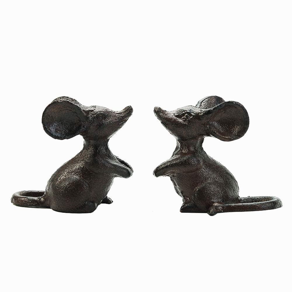 Sungmor Cast Iron Little Cut Mouse Ornament - Decorative & Lovely Figurine Indoor Outdoor Statues - Interesting Animal Sculpture Home Decoration - 2PC PACK & Brown Color