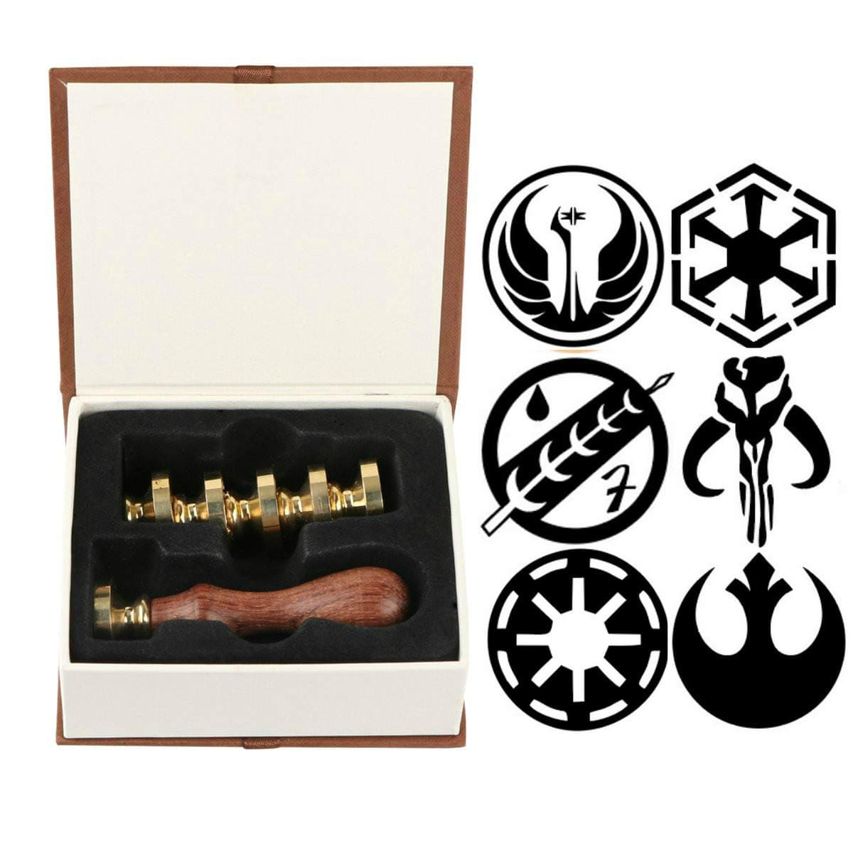 Star Wars Wax Seal Stamp Set, VIHOME 6 Pieces Sealing Wax Stamp Copper Seals + 1 Piece Wooden Hilt, Vintage Seal Wax Stamp Kit Best Gift for Birthday and Christmas