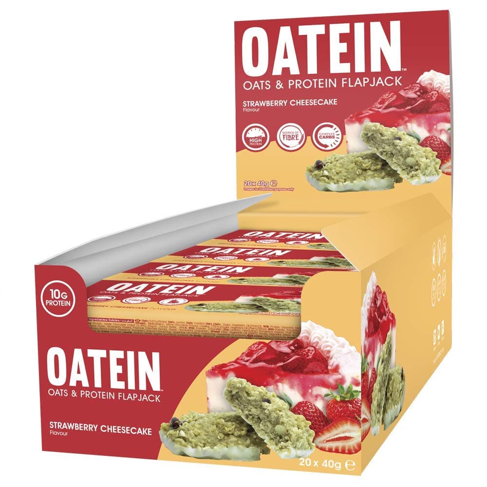 Oatein Flapjack (20 x 40g) - High Protein Flapjack with Oats Complex Carbohydrate Healthy High Fibre Snack Flapjacks - Strawberry Cheesecake