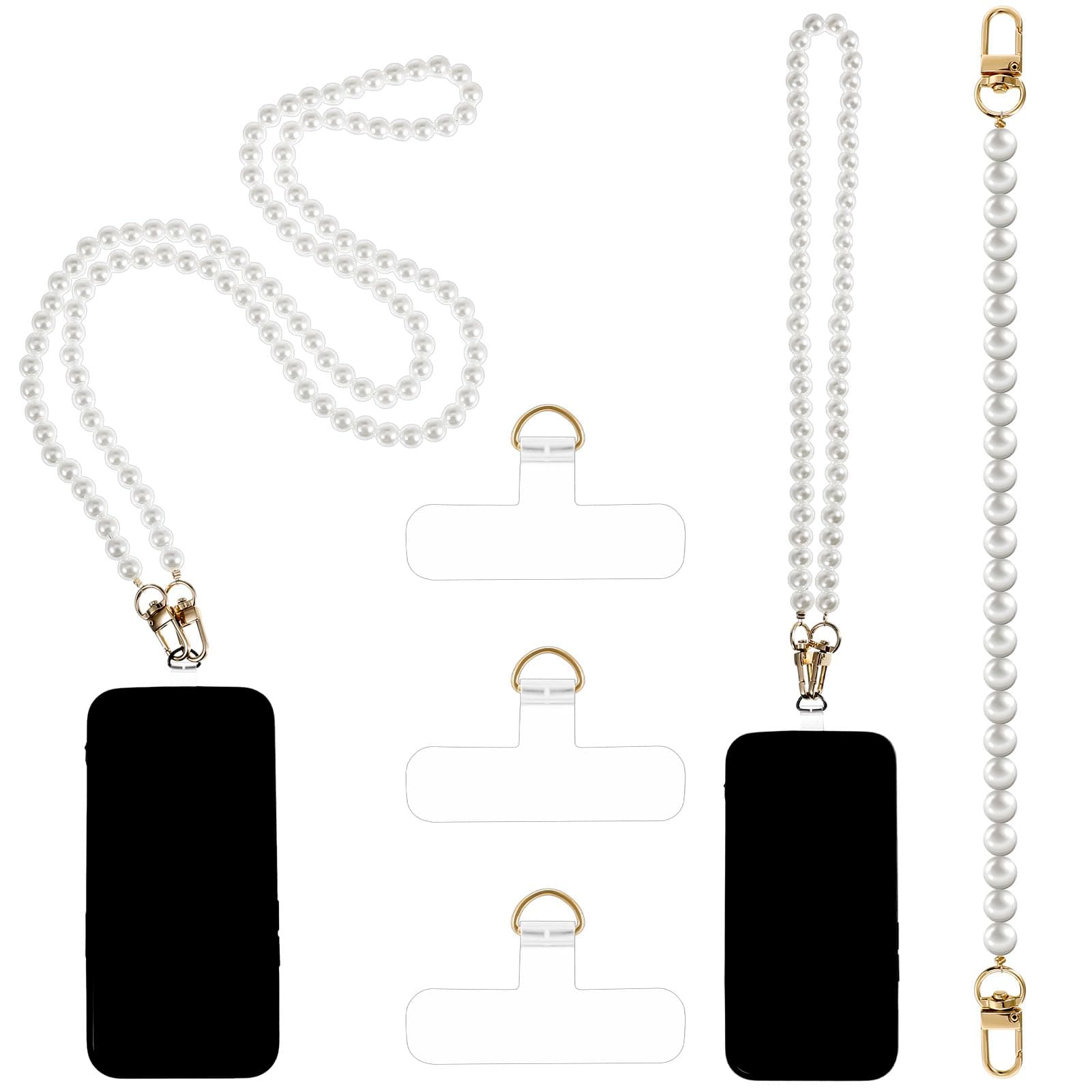 3PCS Phone Lanyard Crossbody Chain Strap, Universal Pearl Phone Case Chain Cell Phone Lanyard with Patch, Replacement Chain Strap with Metal Buckles for Most Phones