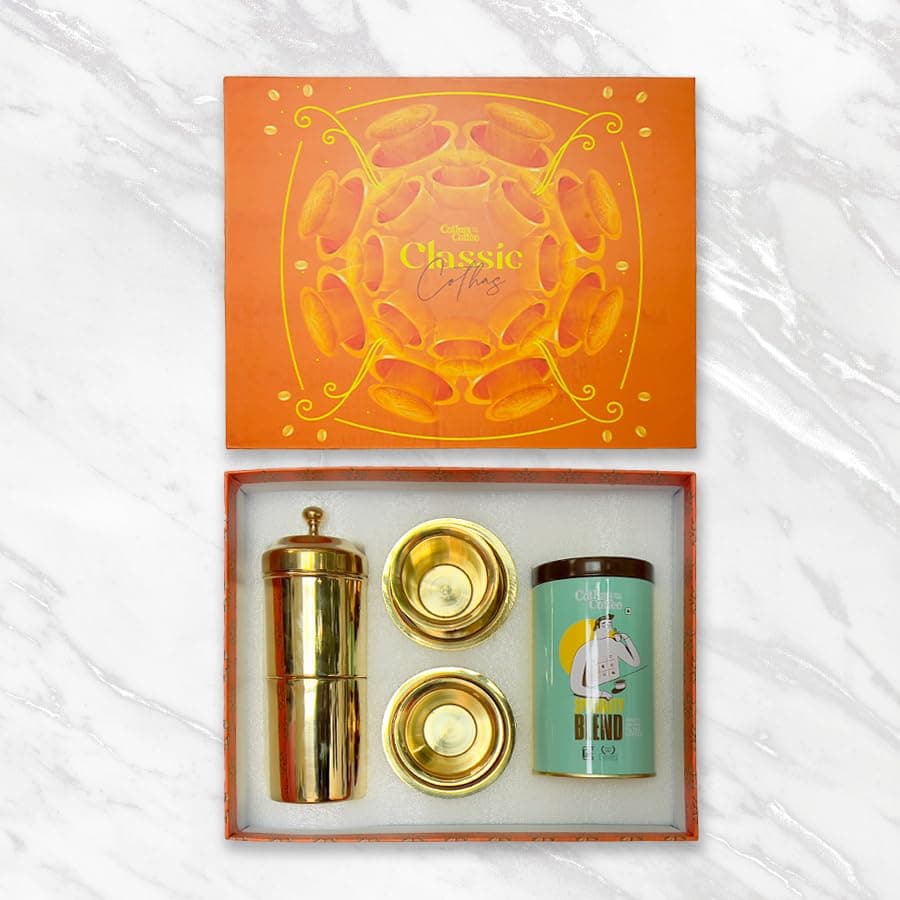 Cothas Coffee Classic Gift Pack | Contains Speciality Blend 200gm | 1 Brass Filter | 2 Brass Davara Set