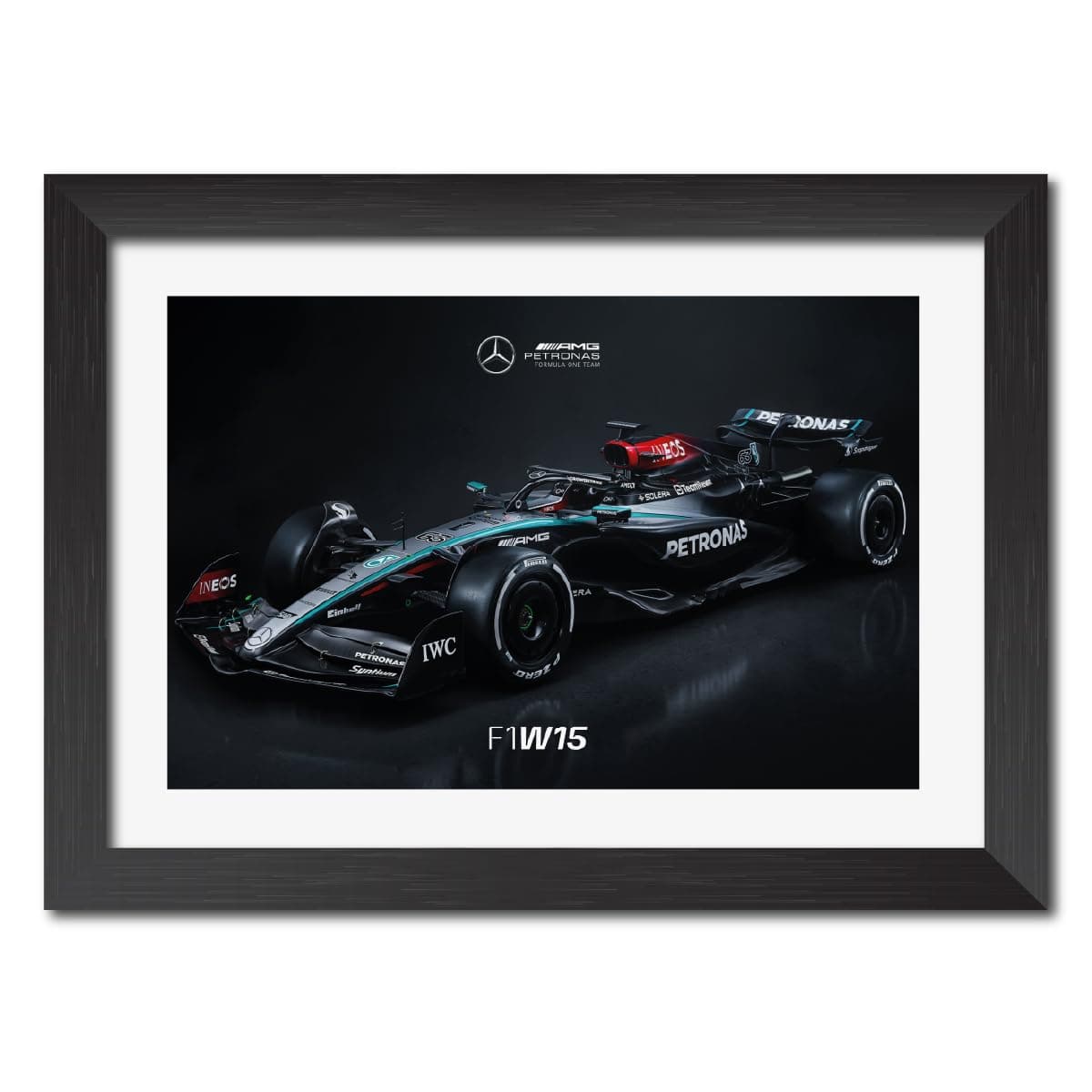 TenorArts Mercedes AMG F1W15 F1 Racing Car 2024 edition Formula One Poster Framed Painting With Black Wooden Textures- Wall Paintings/Hangings (12inches x 9inches)