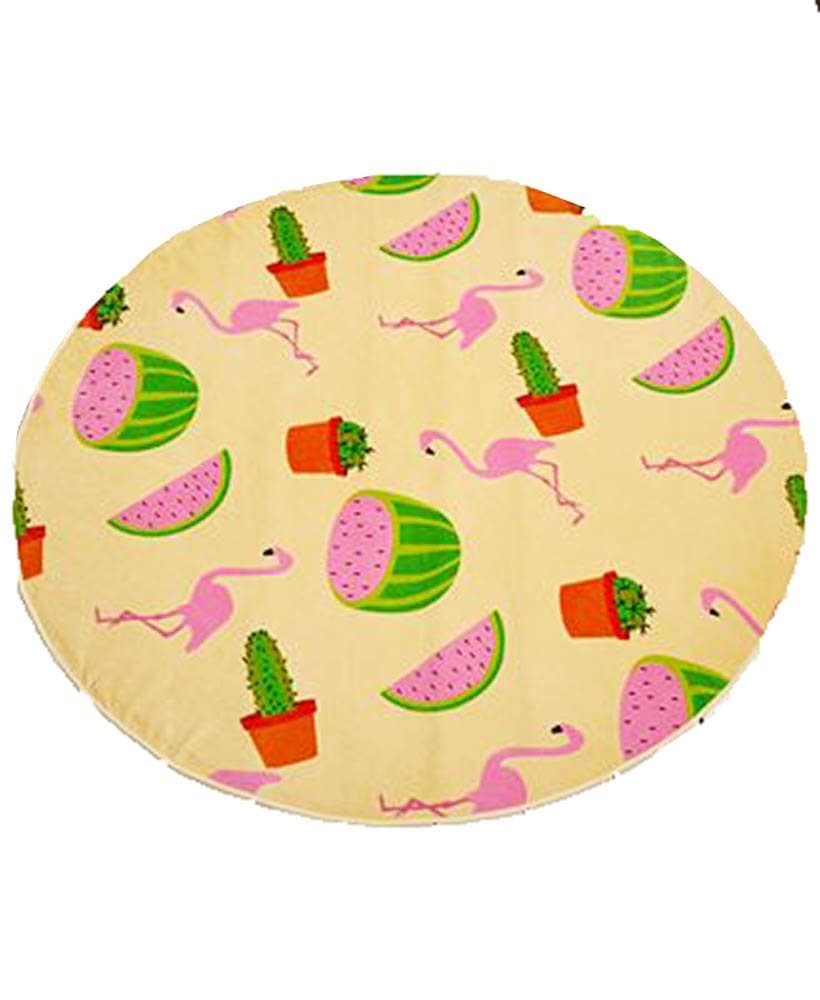 Printed Round Cotton Summer Fruit Beach Large Towel 59" Diameter (Yellow/Pink Watermelon & Cactus)