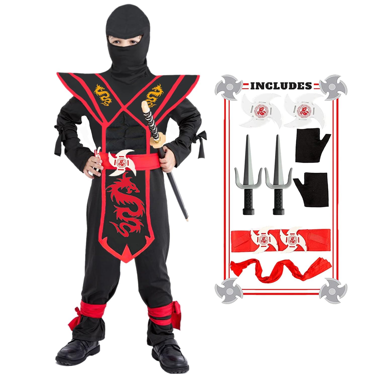 Ninja Costumes Set for Kids Dragon Ninja Costume Toys Ninjas Suit for Halloween Cosplay