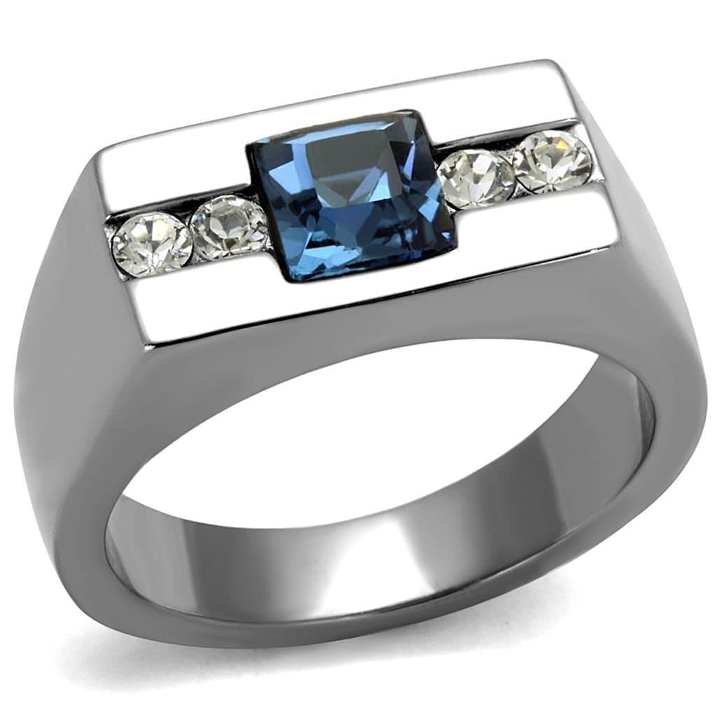 Yourjewellerybox TK2307 Mens Sapphire Square Simulated Diamond Ring Signet Pinky Stainless Steel