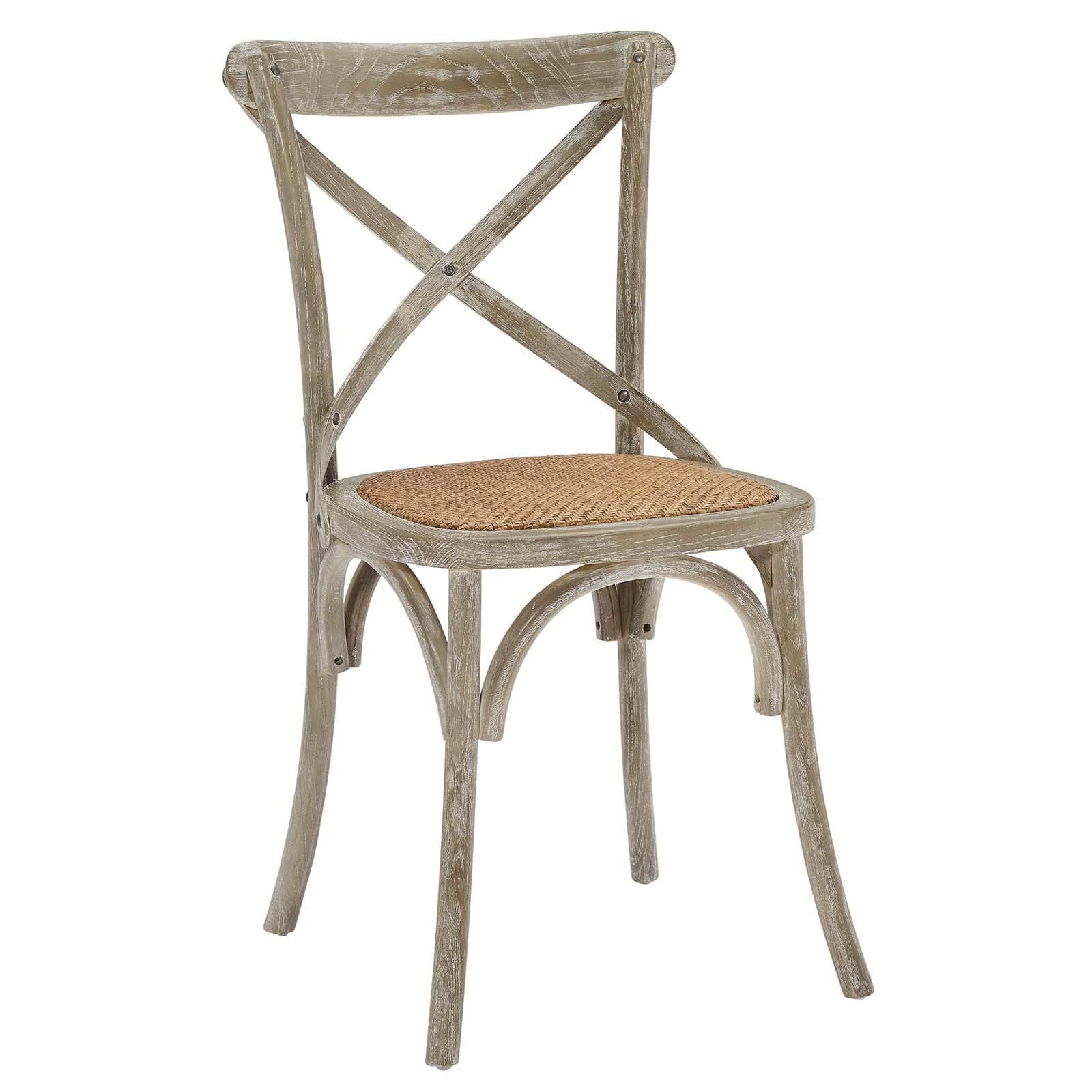 Modway Gear Rustic Modern Farmhouse Elm Wood Rattan Dining Chair in Gray