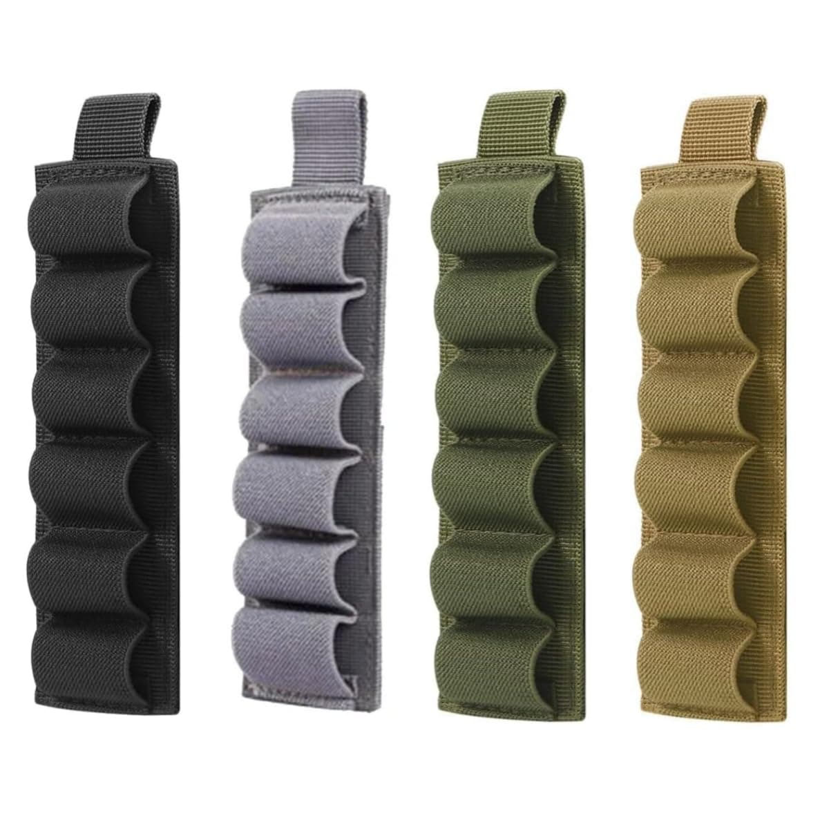- 4PCS 6 Round Shell Holder Tactical Shotgun Buttstock 12/20GA Cartridge Shell Case Bag Military Elastic Ammo Bullet Carrier Holster(4 Color Included)