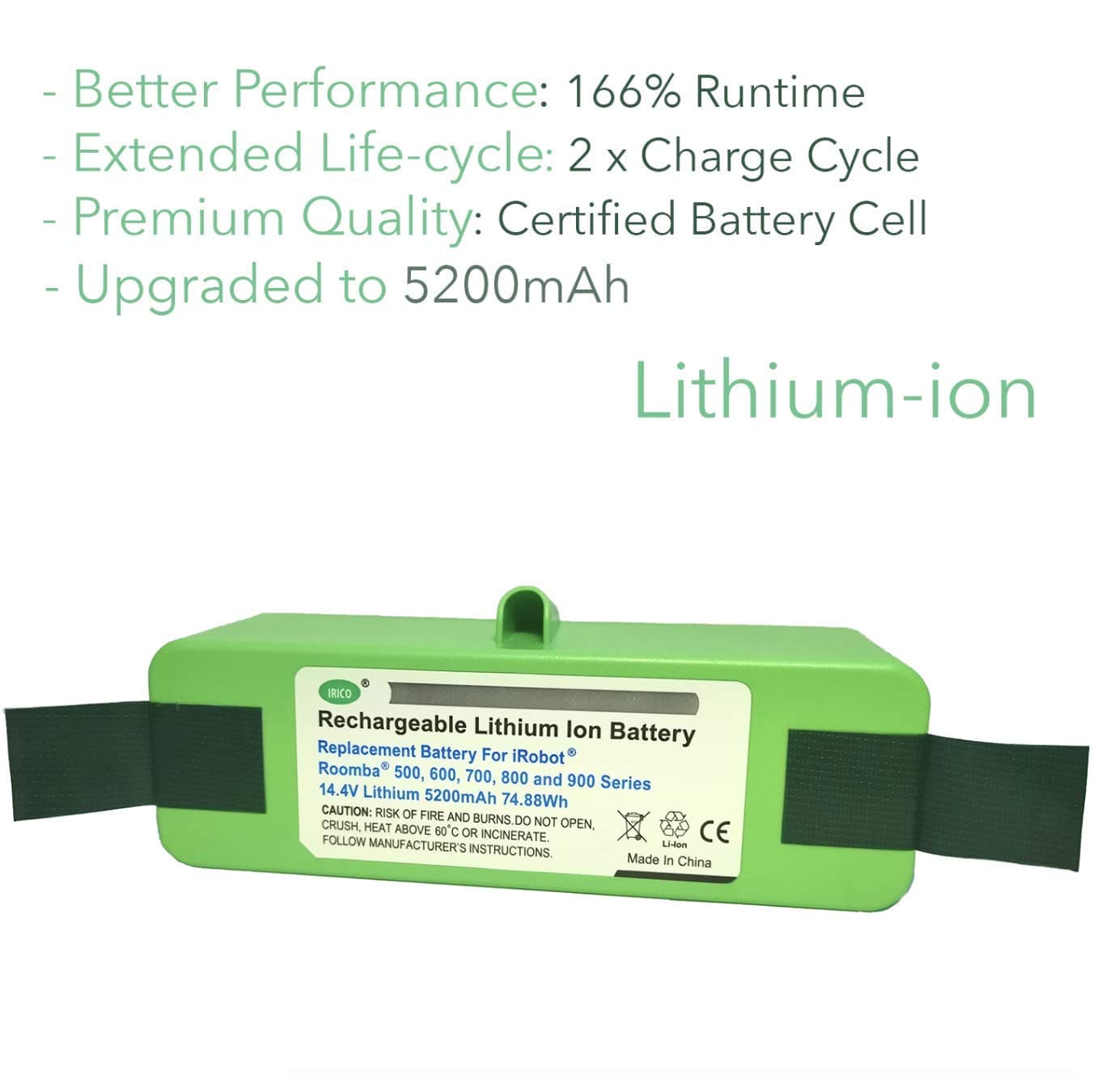 IRICO iRobot Roomba Replacement Battery Lithium 5200mAh for Roomba 500 600 700 800 900 Series | iRobot Roomba Battery Replacement 980 960 890 880 870 860 850 805 790 780 770 690 655 650 645 595 580