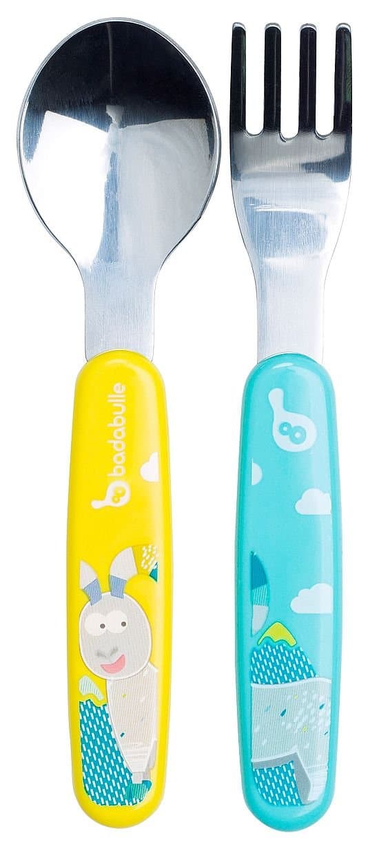 Badabulle Stainless Steel Cutlery, Blue Chamois, Set of 2