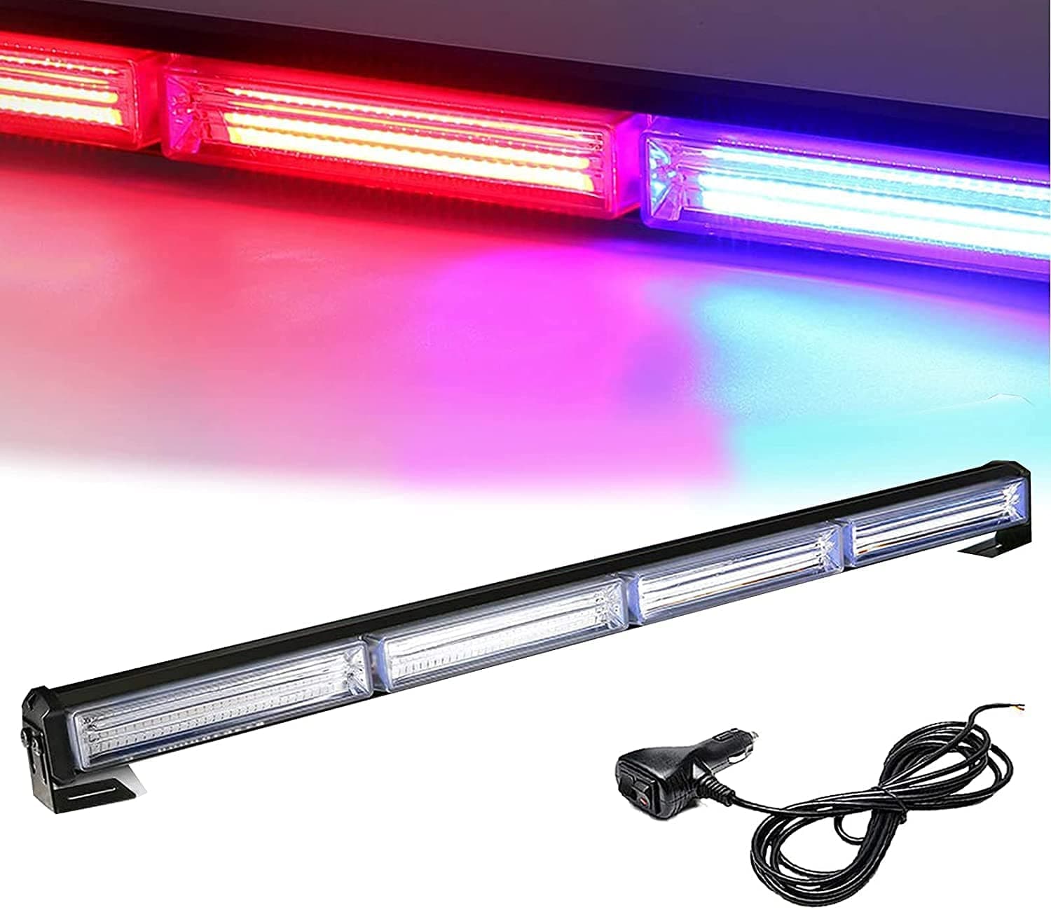 SORAX Led Police Strobe Light Bar 24 Inch COB 42W LED Lights, Flashing Police Light Bars with Cigar Lighter for Police, Trucks, Law Enforcement, Ambulance, Fire Truck (Light Bar 24 Inch)