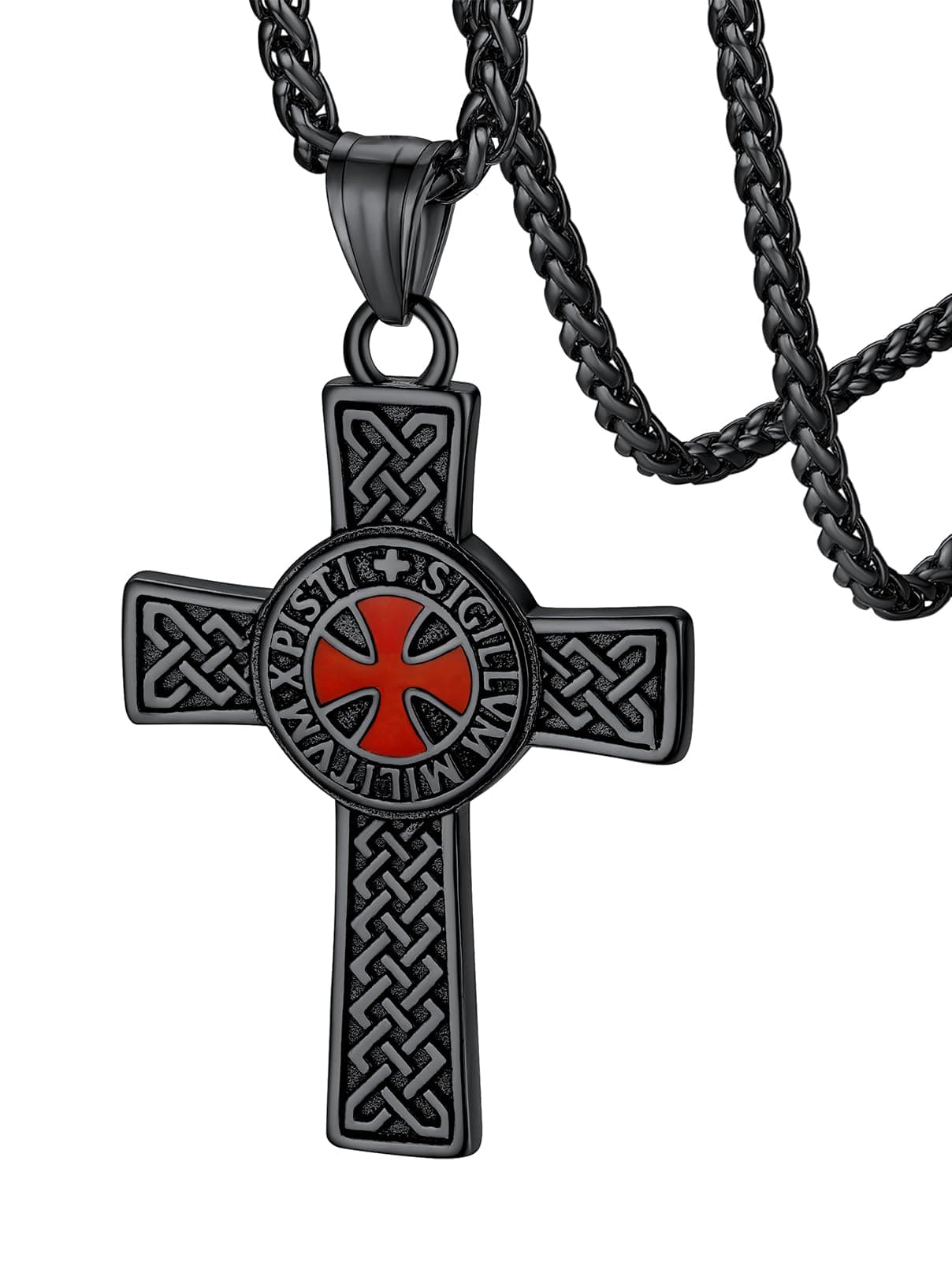 FaithHeart Knights Templar Necklace for Men, Christian Necklace for Men Stainless Steel Pendant Neckalces Christian Gifts with Gift Box