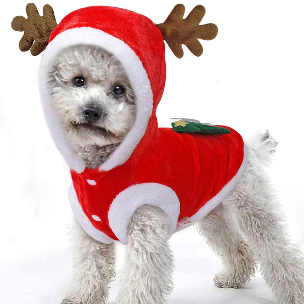 Cat Dog Christmas Outfit, Cute Elk Pattern Dogs Cats Christmas Costumes Christmas Pet Clothes Suit Xmas Hoodie Coat for Small Medium Large Dogs Cats for Christmas New Year Cosplay Party (S)