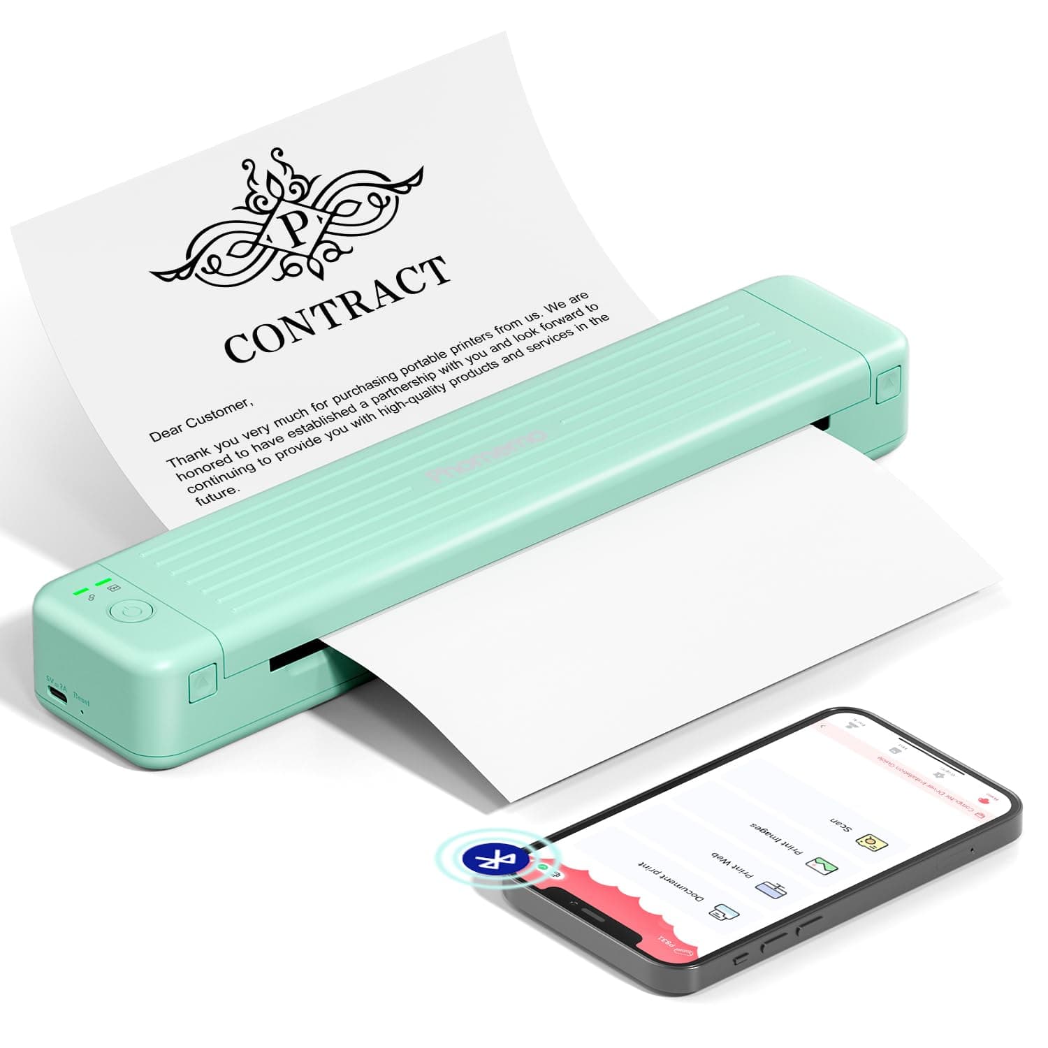 Phomemo P831 Thermal Printer, 300 DPI Portable Printer Compatible with iOS and Android, Small Inkless Monochrome Printer for Office, Invoice and Car Business Trip Printing, Green