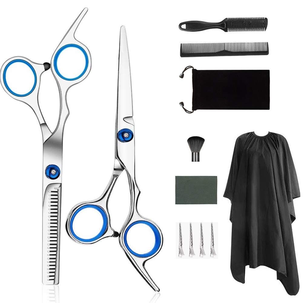 Hair Scissors Set, Hairdressing Scissors, thinning Haircut, Modelling Scissors with Hairdressing Cape, Comb Clips, Black case, Improved Haircut Set