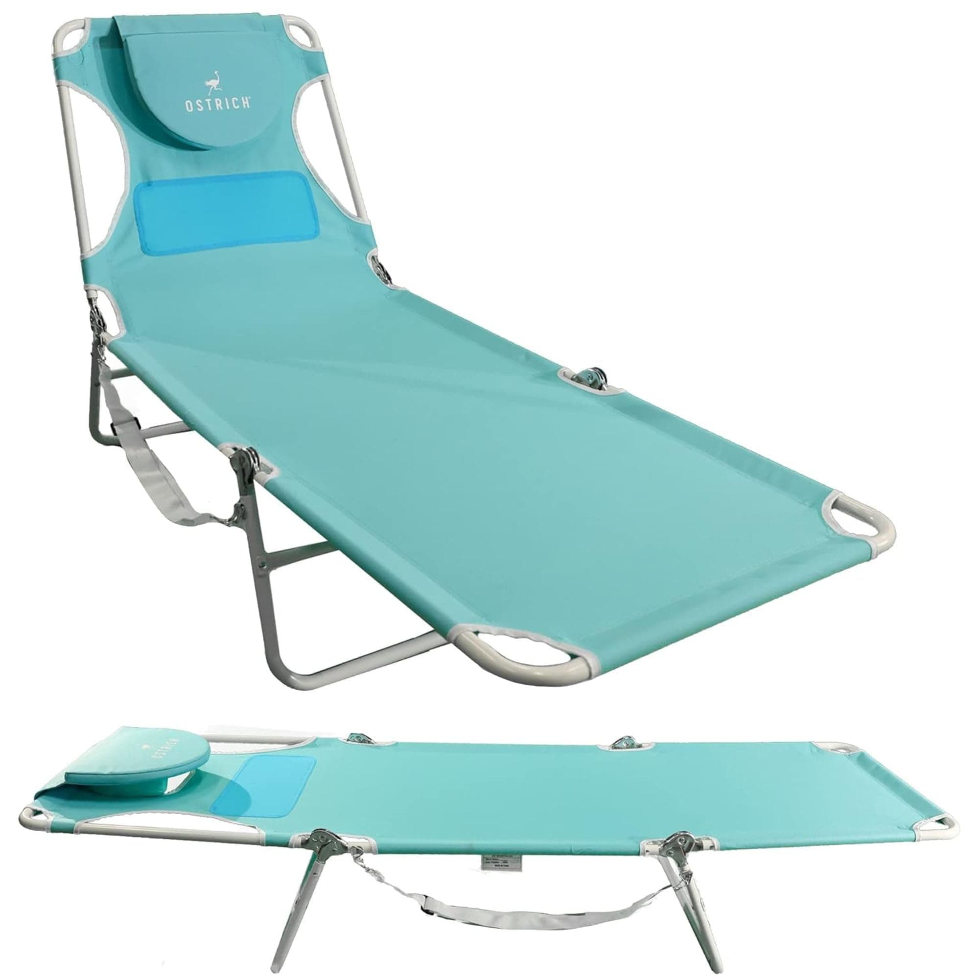 Ostrich The Ladies Comfort Lounger with Chest Support, Foldable and Portable Reclining Outdoor Patio Beach Lawn Camping Pool Tanning Chair, Aqua