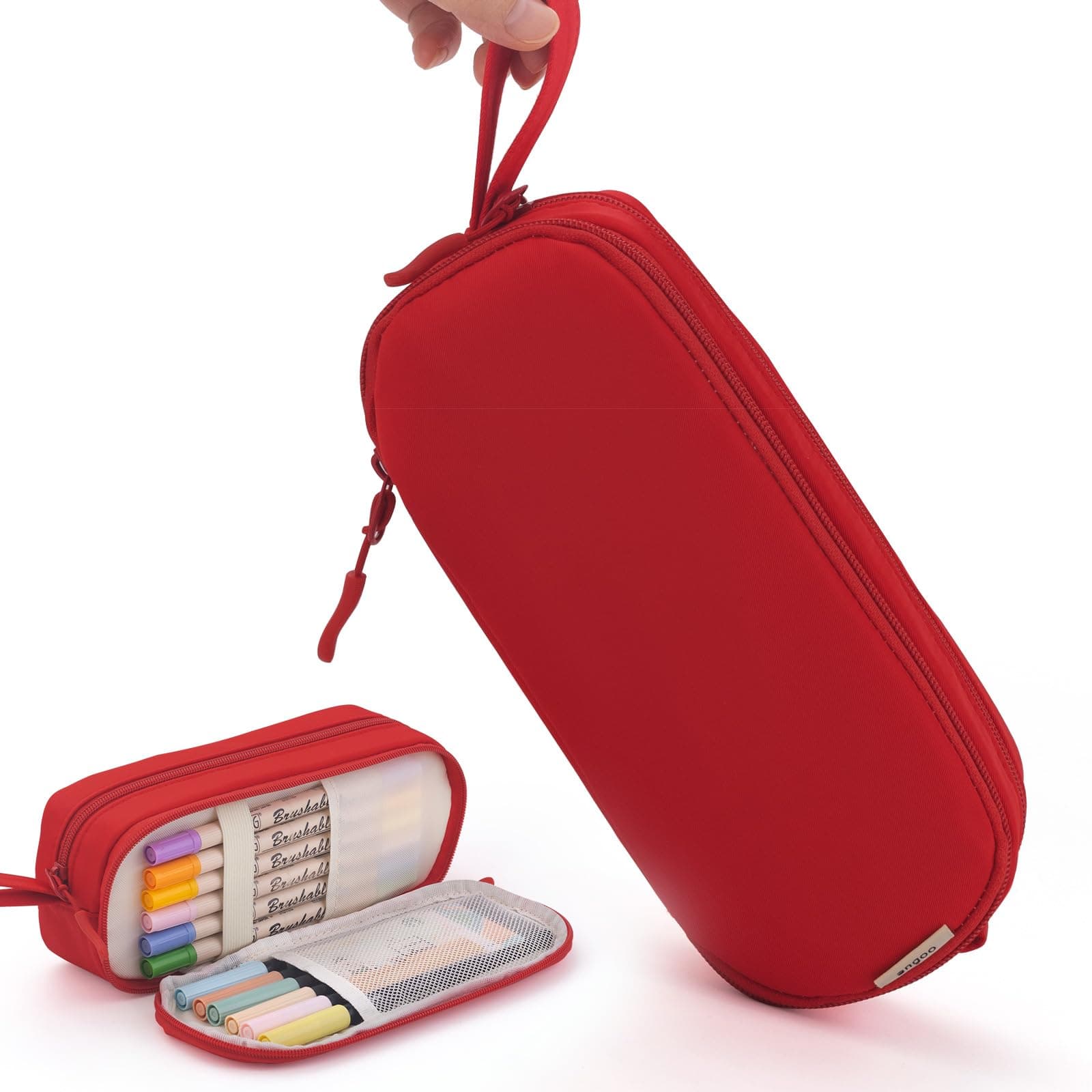 EASTHILLSmall Pencil Case with Handle Pen Pouch School Supplies Soft Pencil bag for Teen Girls-Red